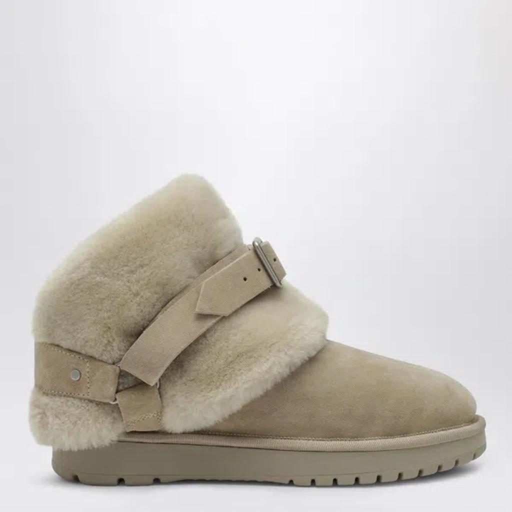 BURBERRY Chubby Suede Shearling Harness Booties In Beige Product Image