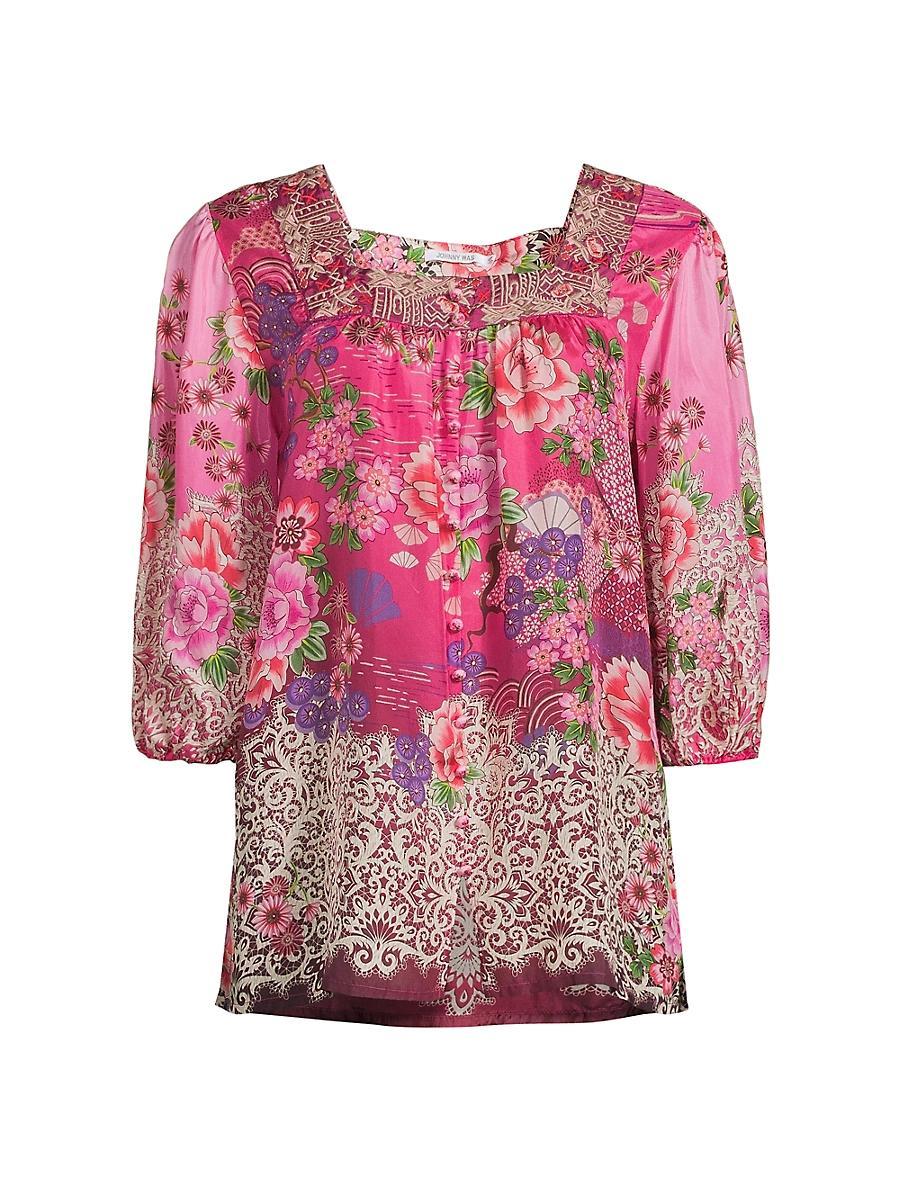 Womens Ennoki Printed Silk Blouse Product Image