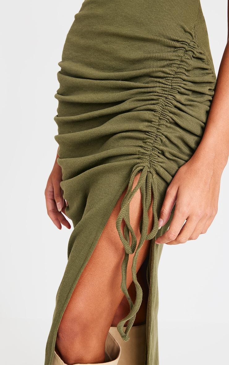 Khaki Side Split Ruched Sleeveless Maxi Dress Product Image