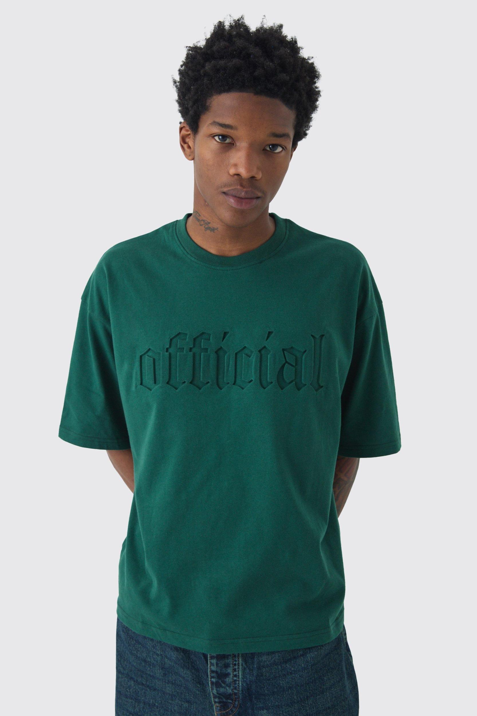 Mens Oversized Boxy Gothic Official Embossed T-Shirt - Green Product Image