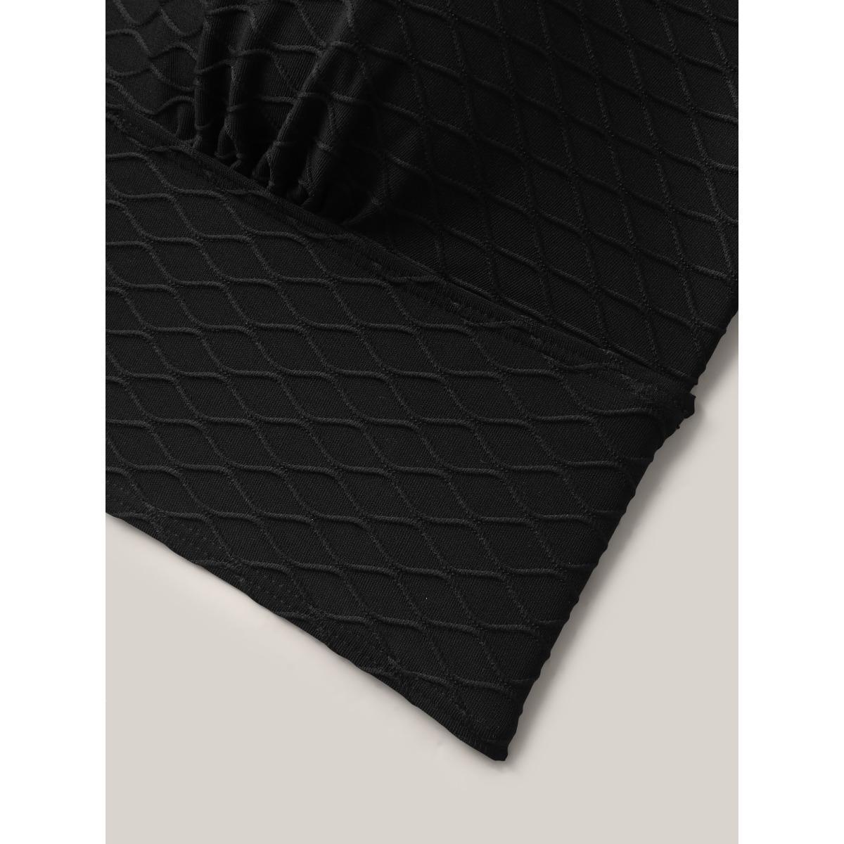 Plus Size Textured Fitted Adjustable Swim Top Women's Swimwear Black Beach Texture High stretch Skinny U-neck Curve Swim Tops BloomChic 26/4X Product Image