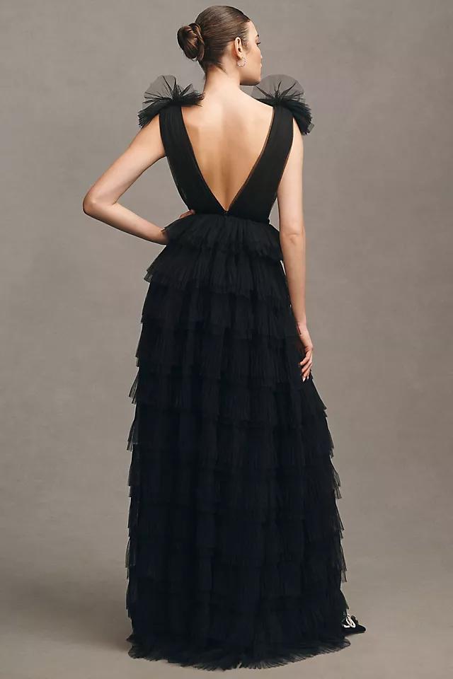 Sau Lee Sabrina V-Neck A-Line Tulle Gown Product Image