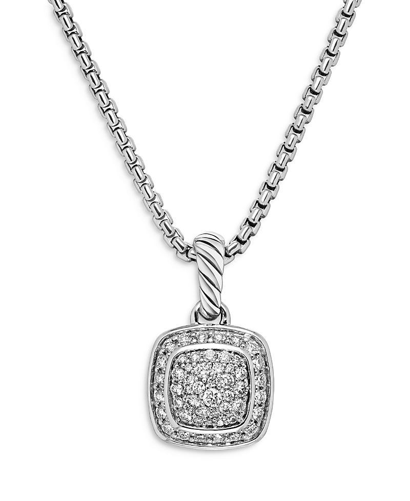Womens Petite Albion Pendant Necklace in Sterling Silver with Pav Diamonds, 7mm Product Image