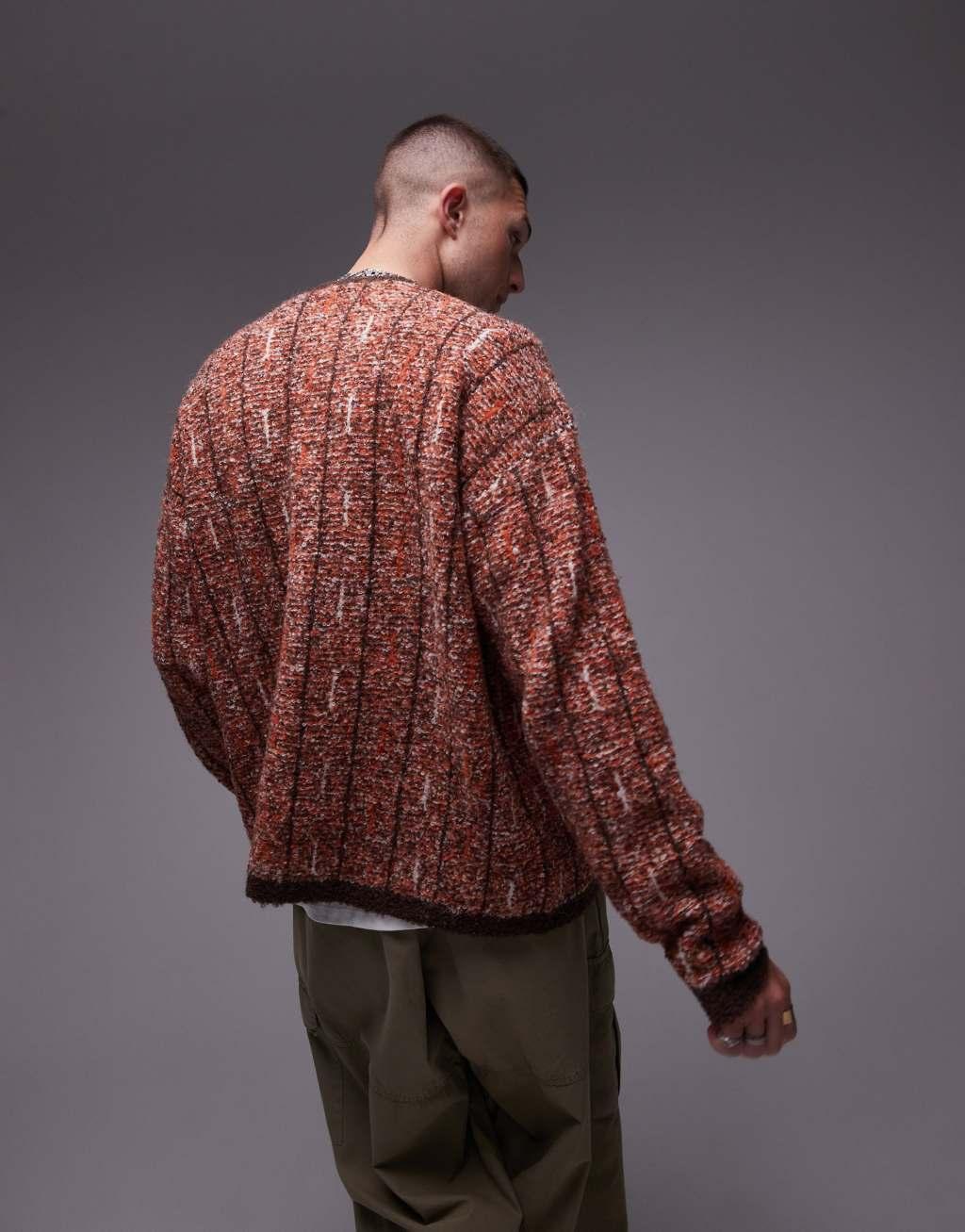 Topman boucle patterned cardigan in orange Product Image