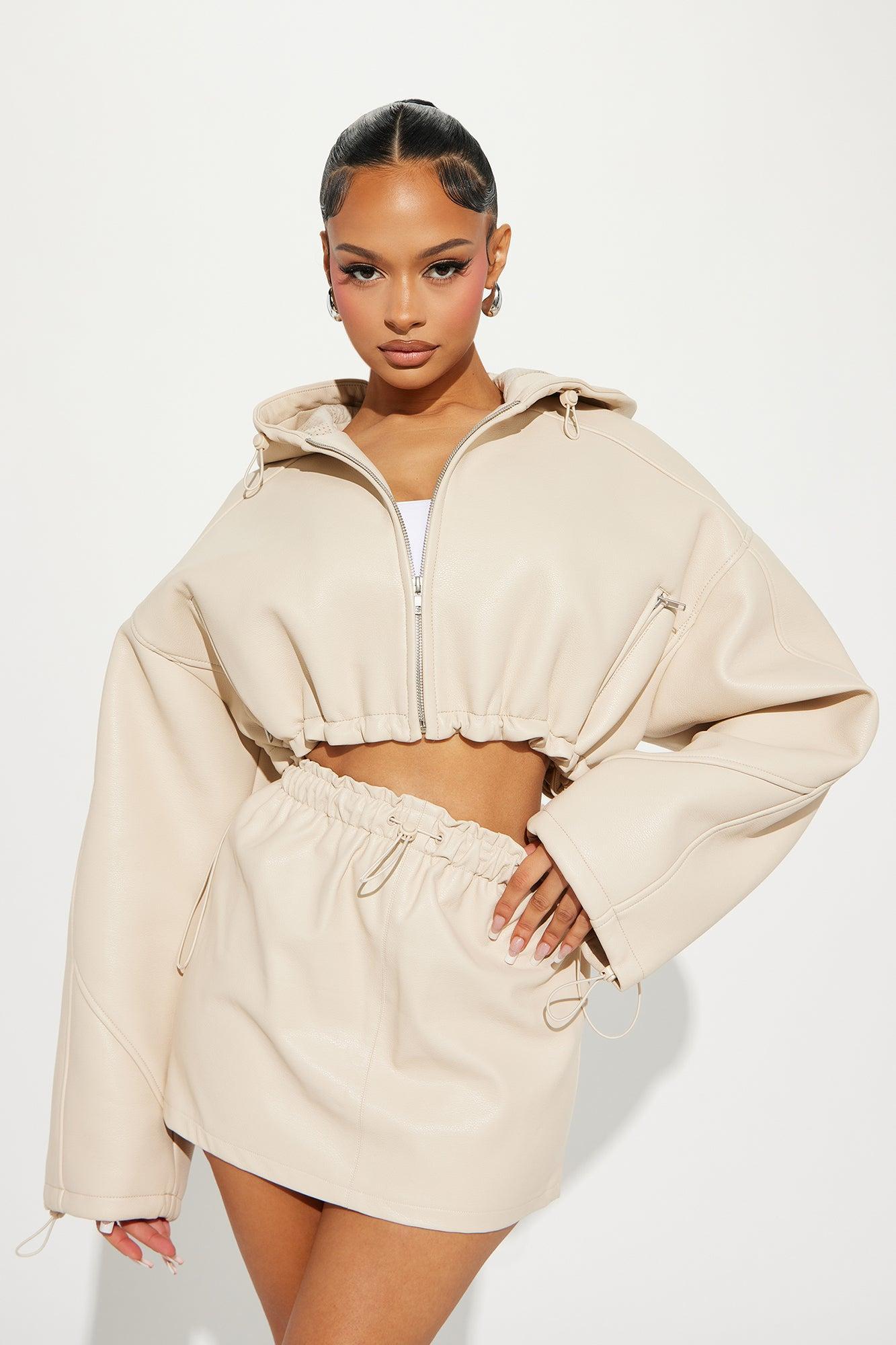 Kelly Faux Leather Skirt Set - Cream Product Image