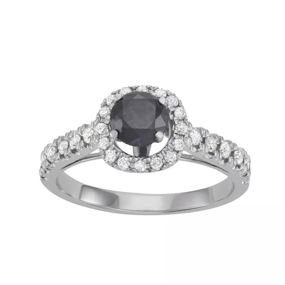 HDI 10k White Gold 1 1/2 Carat T.W. Black & White Diamond Halo Ring Set, Women's, Size: 7 Product Image