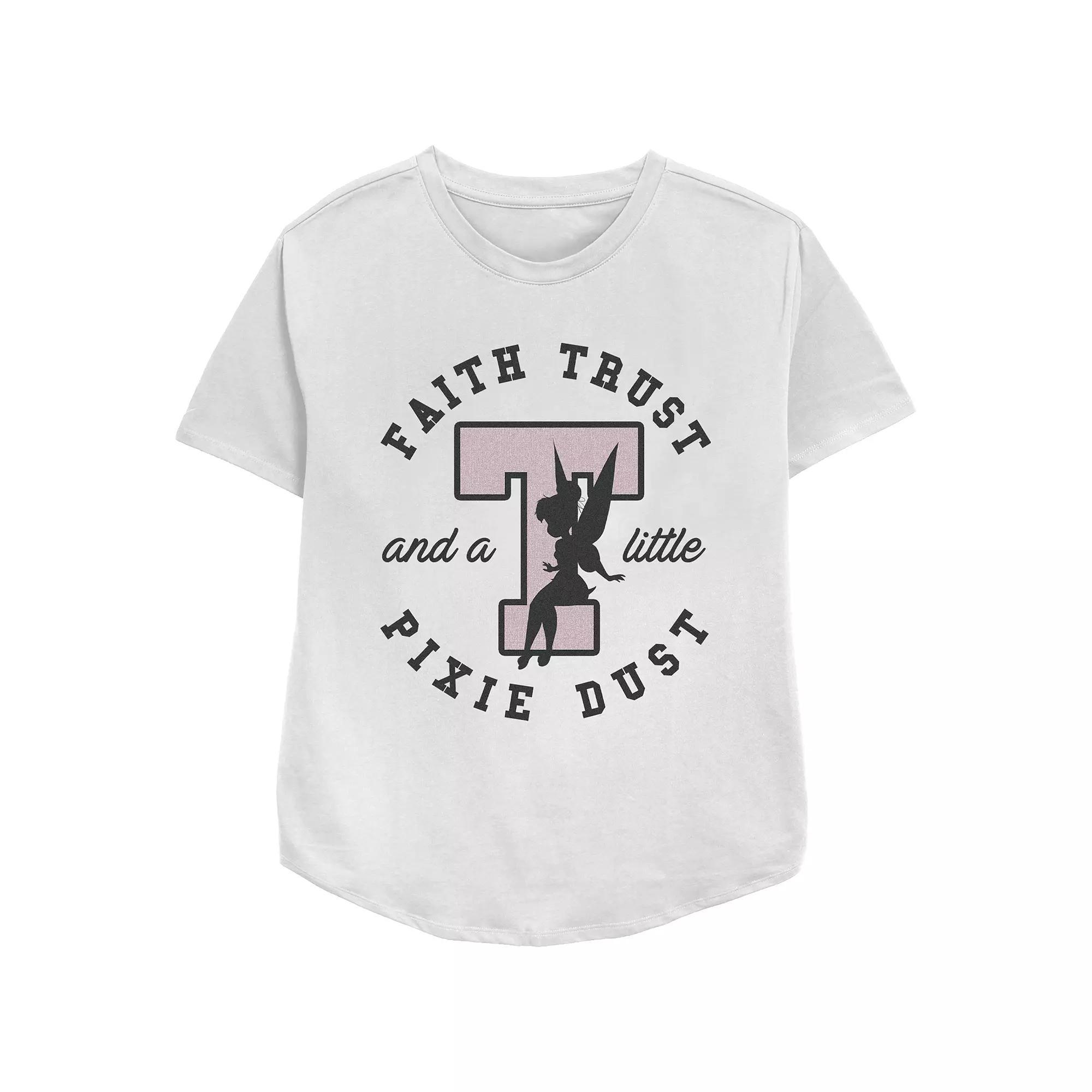 Disney's Tinker Bell Faith Trust And A Little Pixie Dust Stamp Relaxed Fit Women's Graphic Tee, Girl's, Size: Small, Pink Product Image
