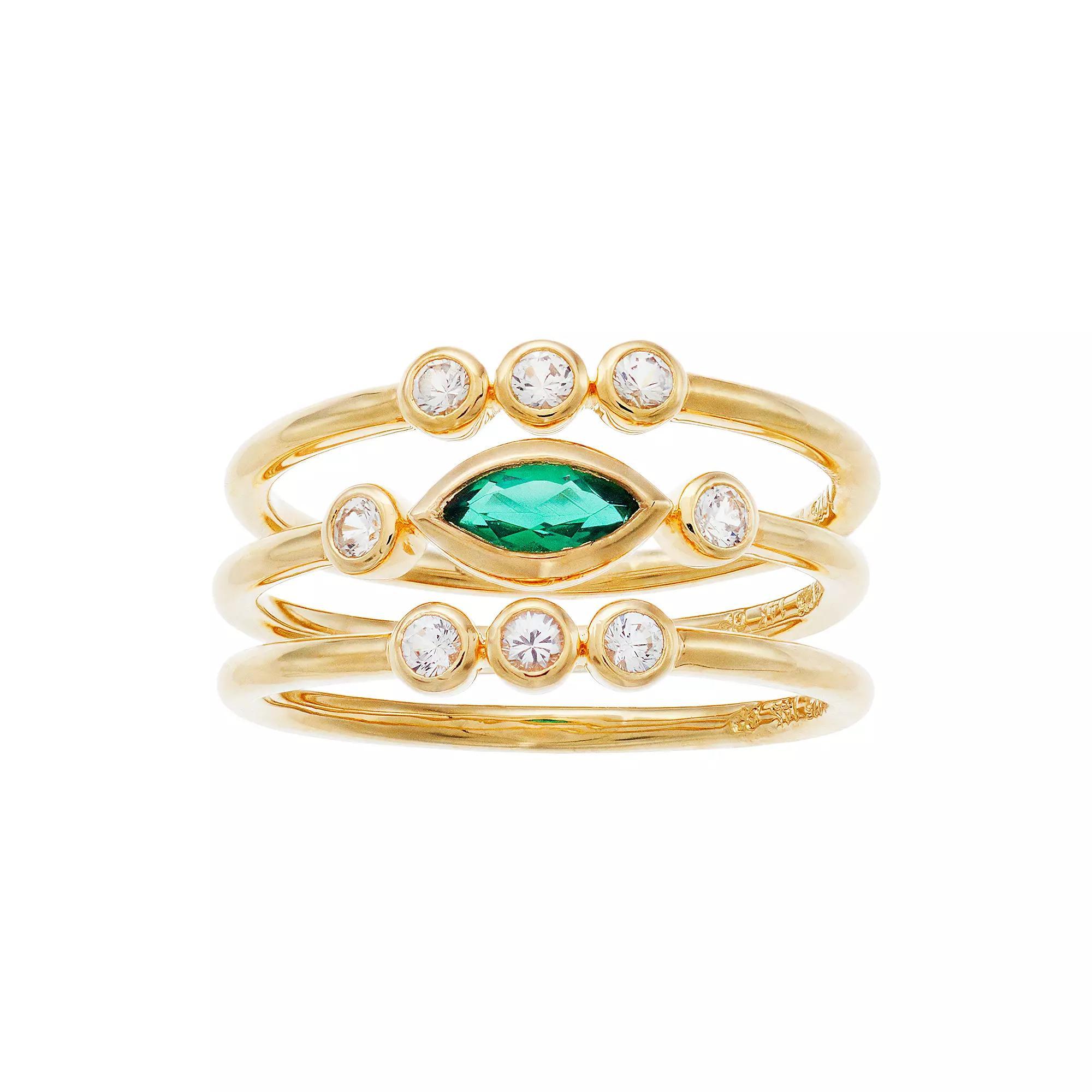 14k Gold Over Silver Lab-Created Emerald Triple Band Ring, Women's, Size: 6, Gold Tone Product Image