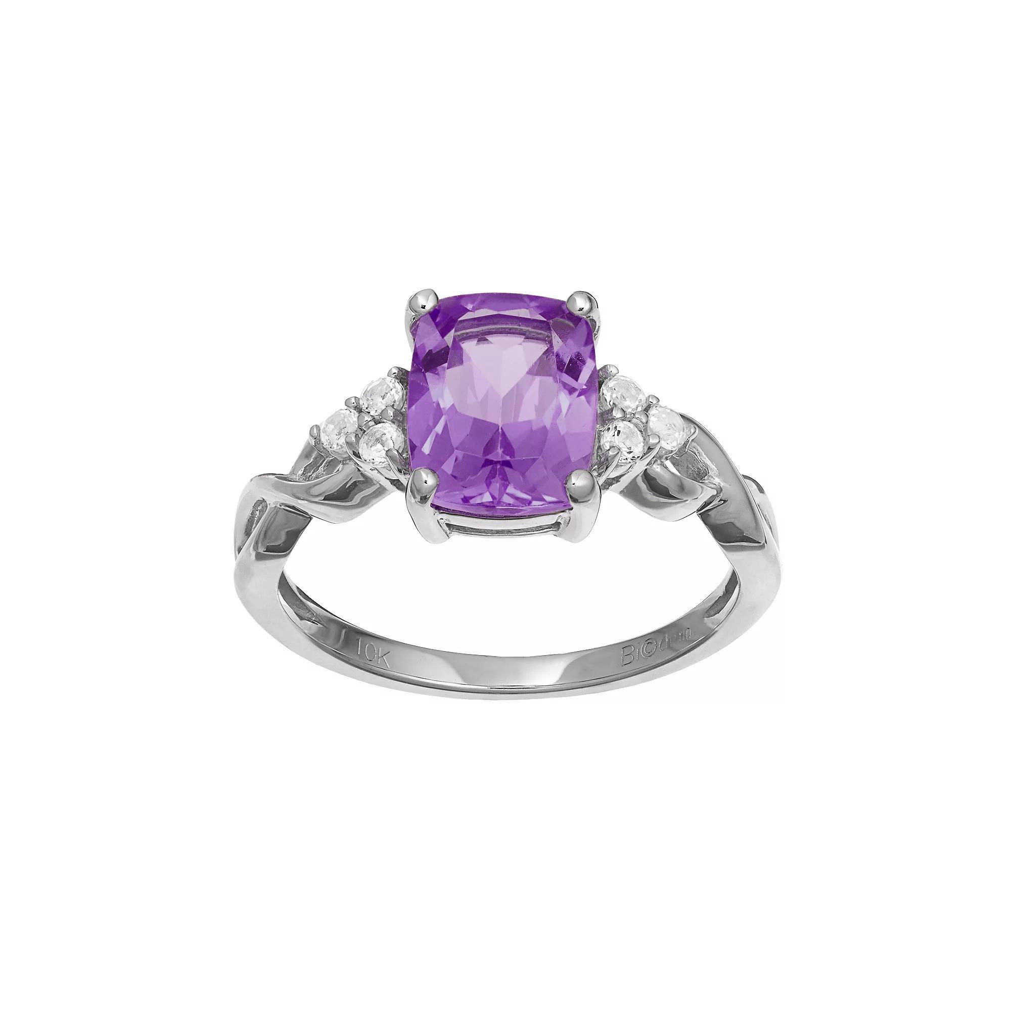 Gemminded 10k White Gold Amethyst & White Topaz Ring, Women's, Size: 7, Purple Product Image