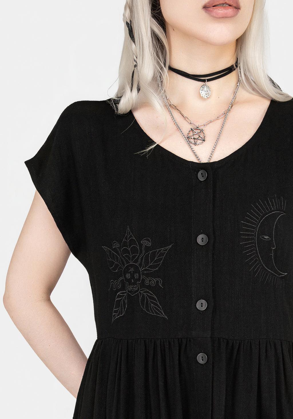 Scutellaria Embroidered Button Up Midi Dress Product Image