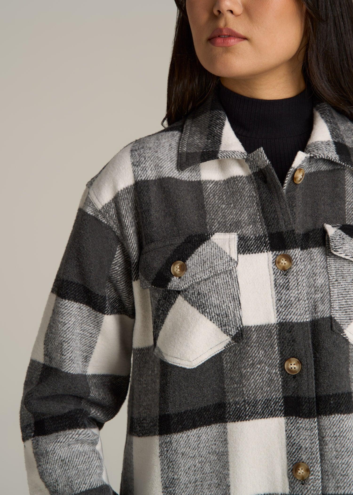 Flannel Women's Tall Shacket in Grey and Black Plaid Product Image
