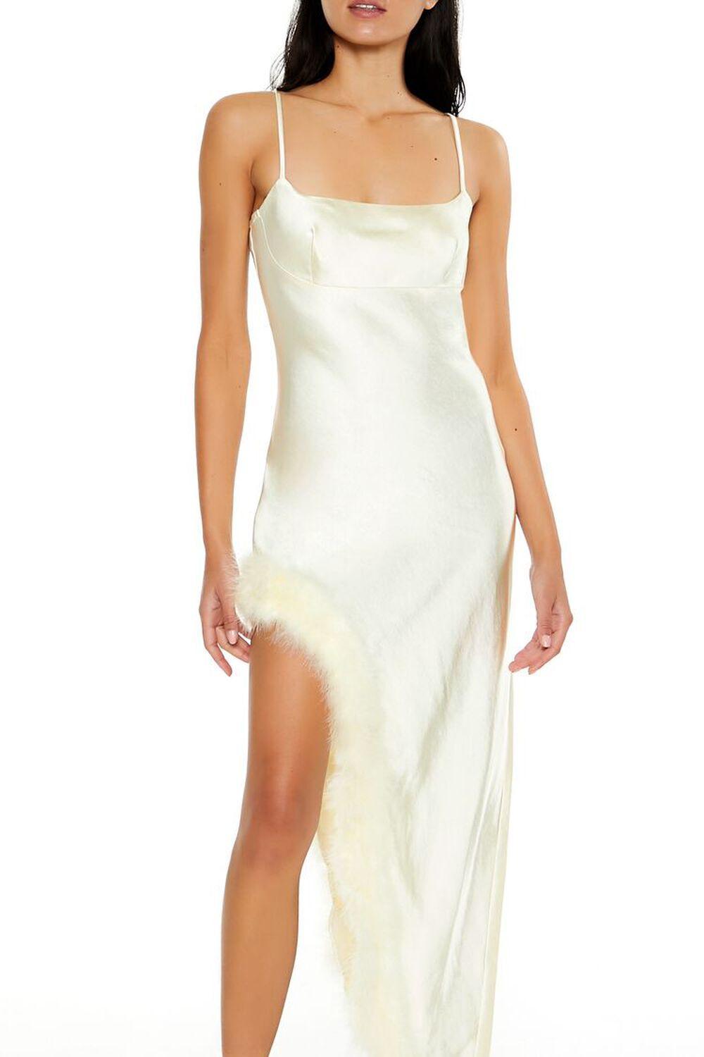 Faux Fur-Trim Satin Maxi Dress | Forever 21 Product Image