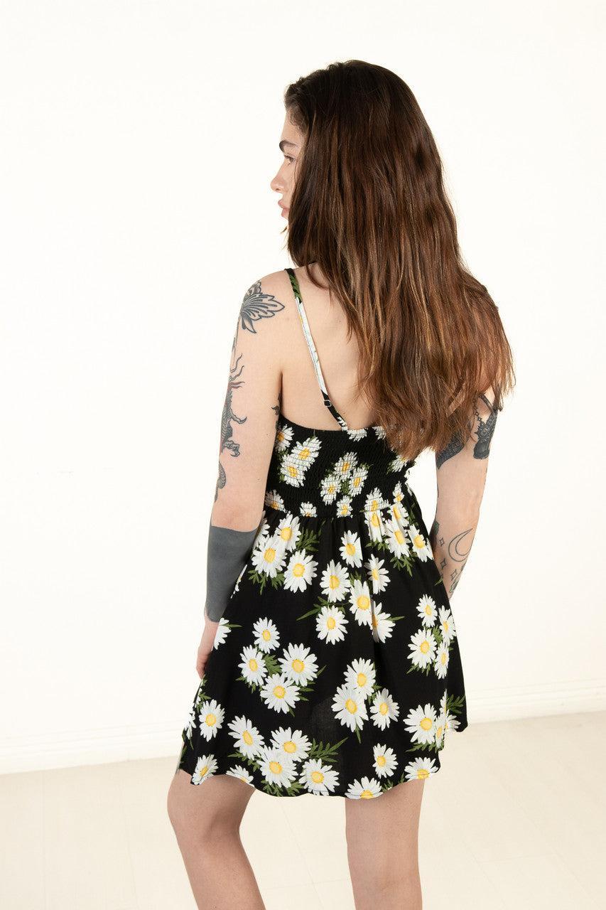 Black Padded Cup Floral Mini Dress Product Image