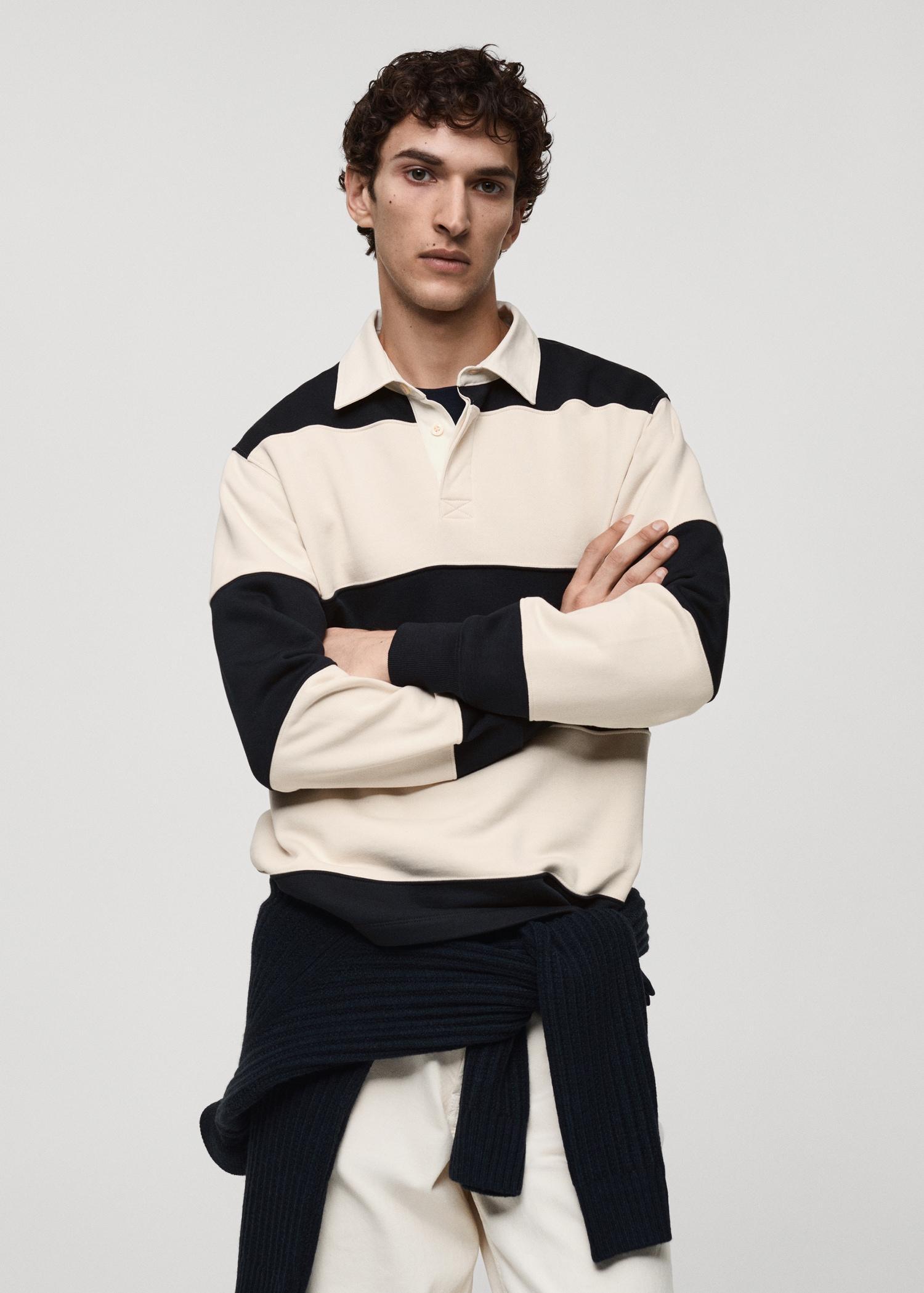 Striped cotton polo sweatshirt - Men | MANGO USA Product Image
