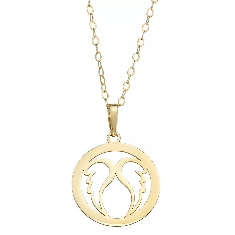 10k Gold Angel Wings Disc Pendant Necklace, Women's, Size: 18" Product Image