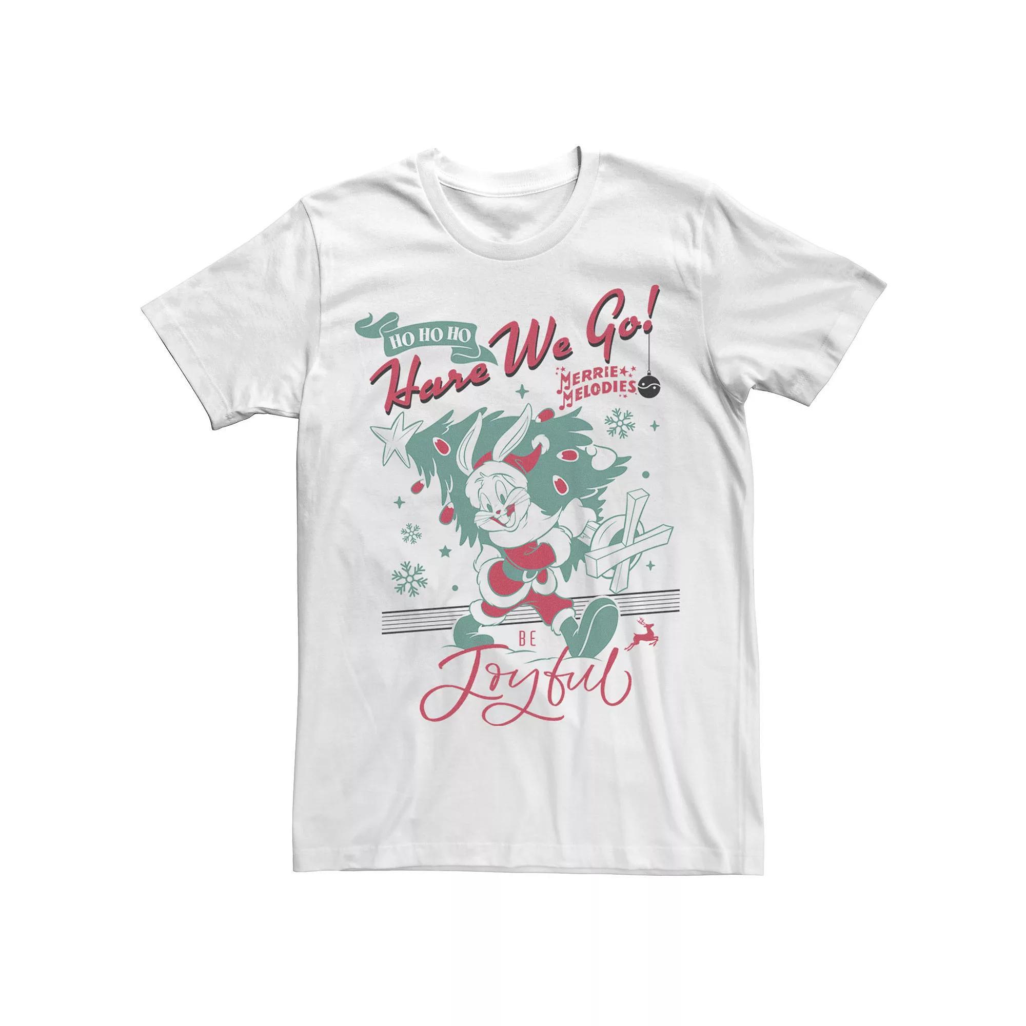 Men's Looney Tunes Christmas Bugs Bunny Ho Ho Ho Here We Go Tee, Size: XXL, White Product Image