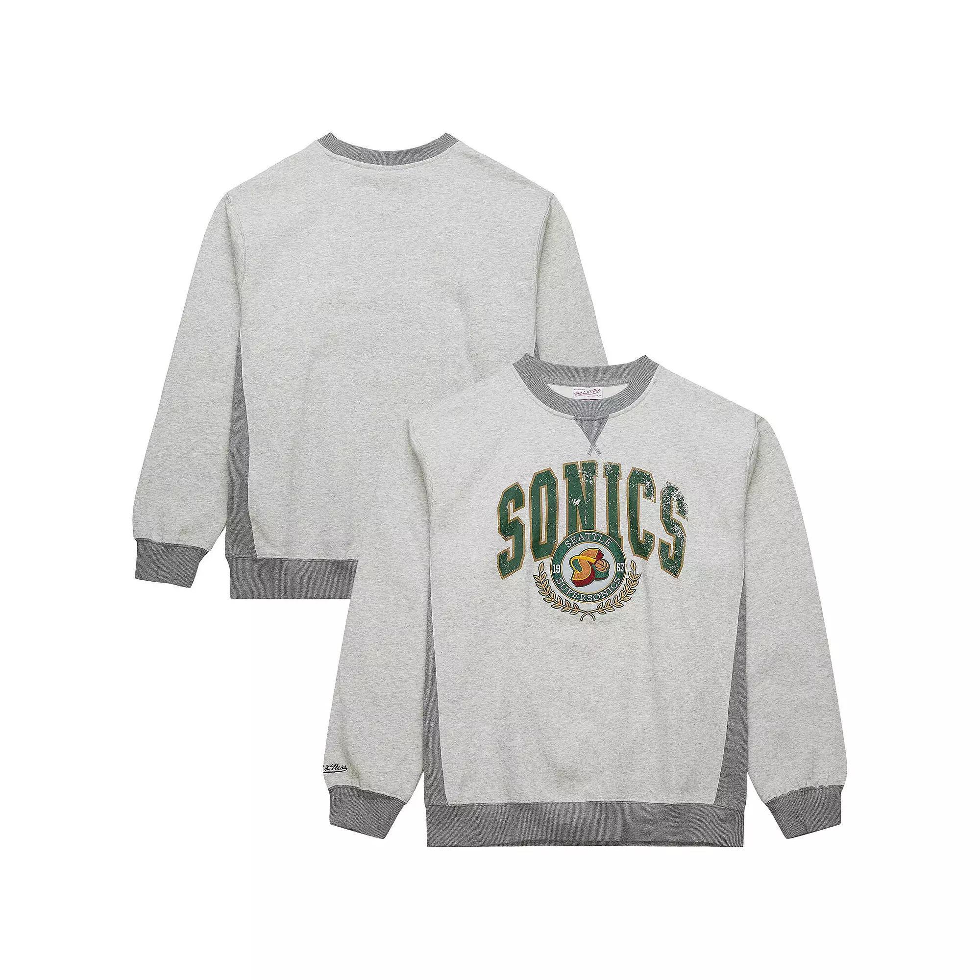 Men's Mitchell & Ness Heather Gray Seattle SuperSonics Hardwood Classics Vintage Logo Pullover Sweatshirt, Size: XL, Nba Grey Product Image