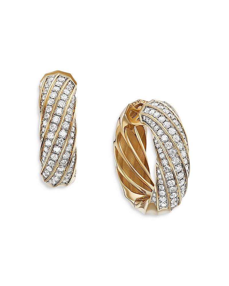 David Yurman 18K Yellow Gold Cable Edge Hoop Earrings with Diamonds Product Image
