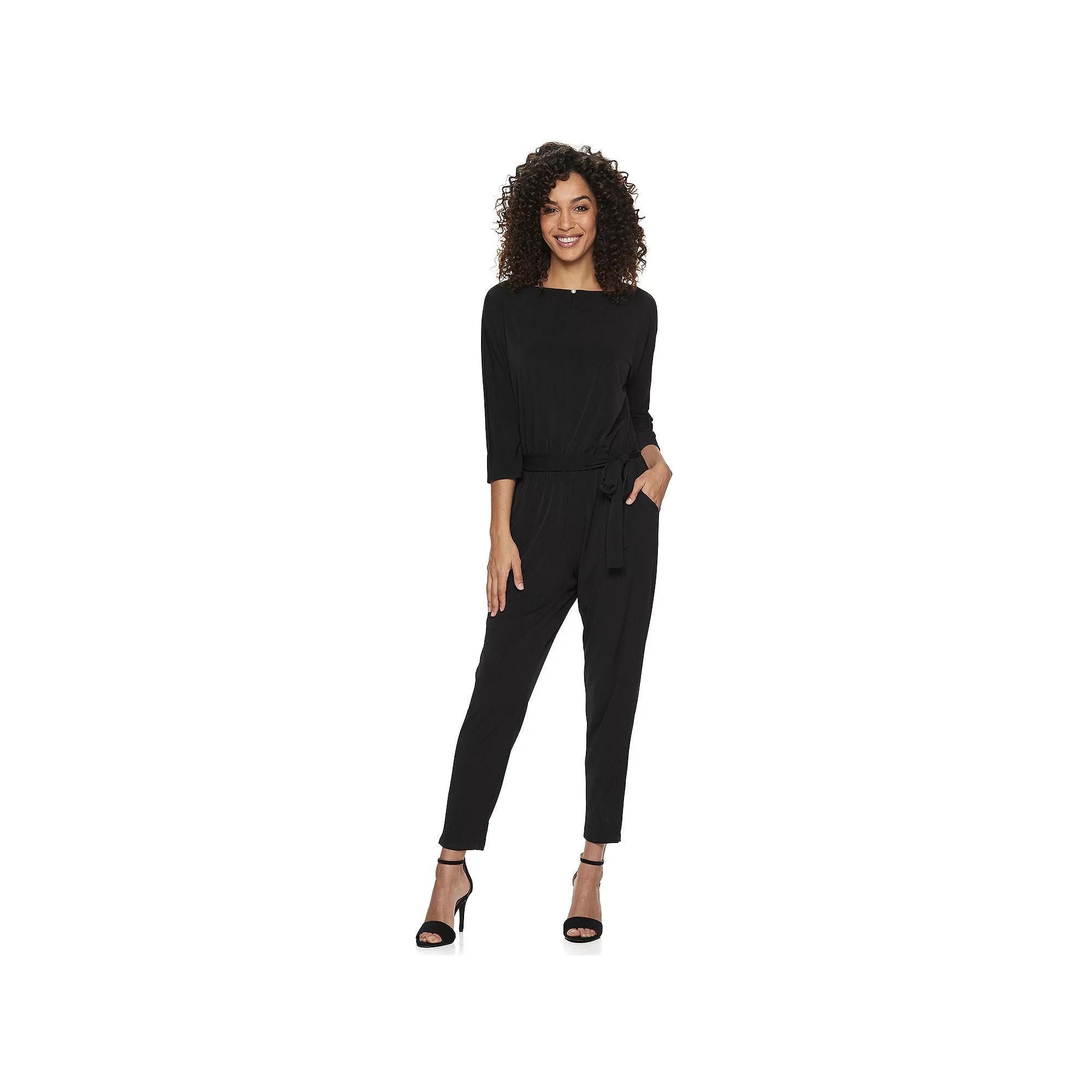 Women's Nina Leonard Solid Ankle Jumpsuit, Size: Small, Black Product Image