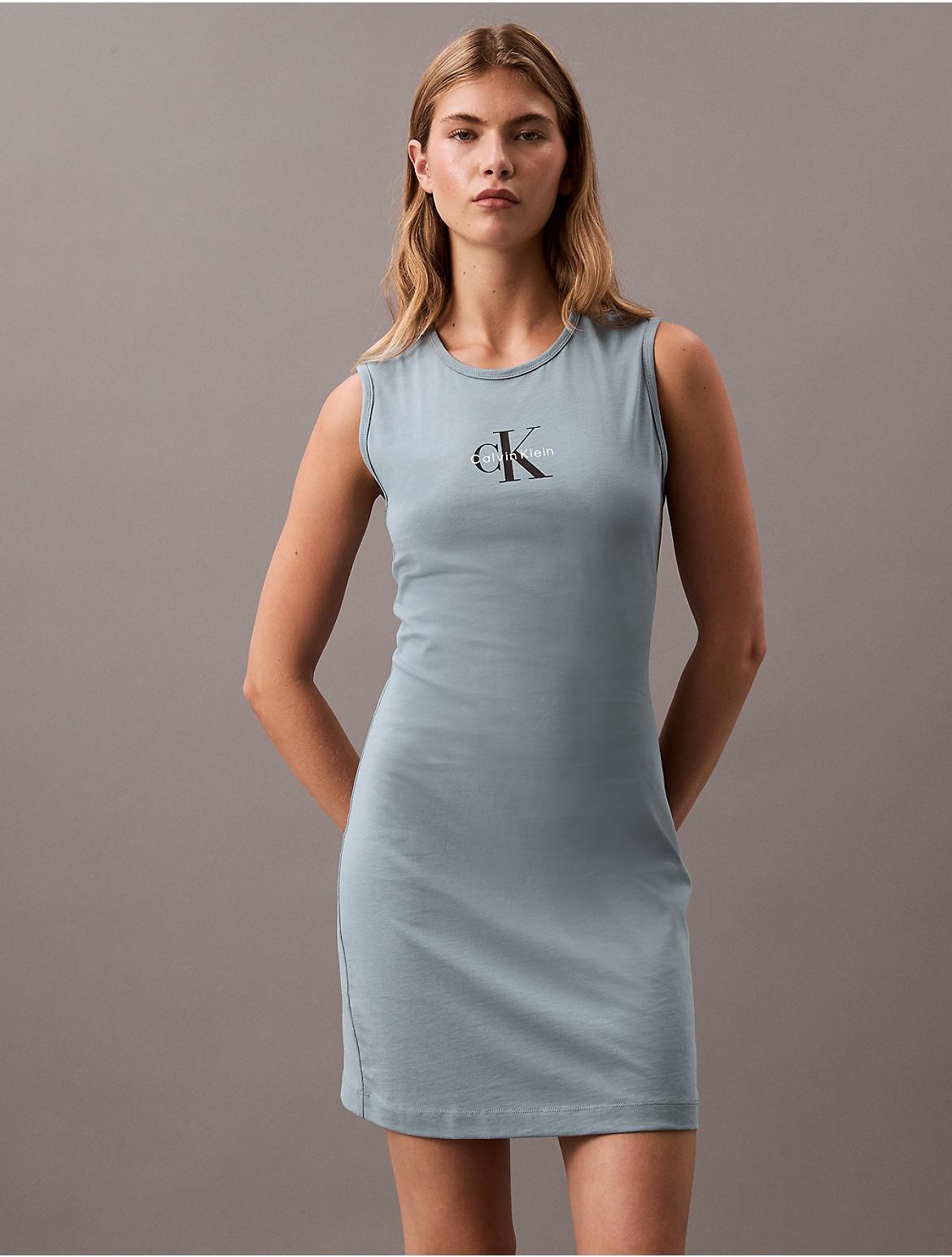 Calvin Klein Women's Monogram Logo Sleeveless T-Shirt Dress - White - XL Product Image