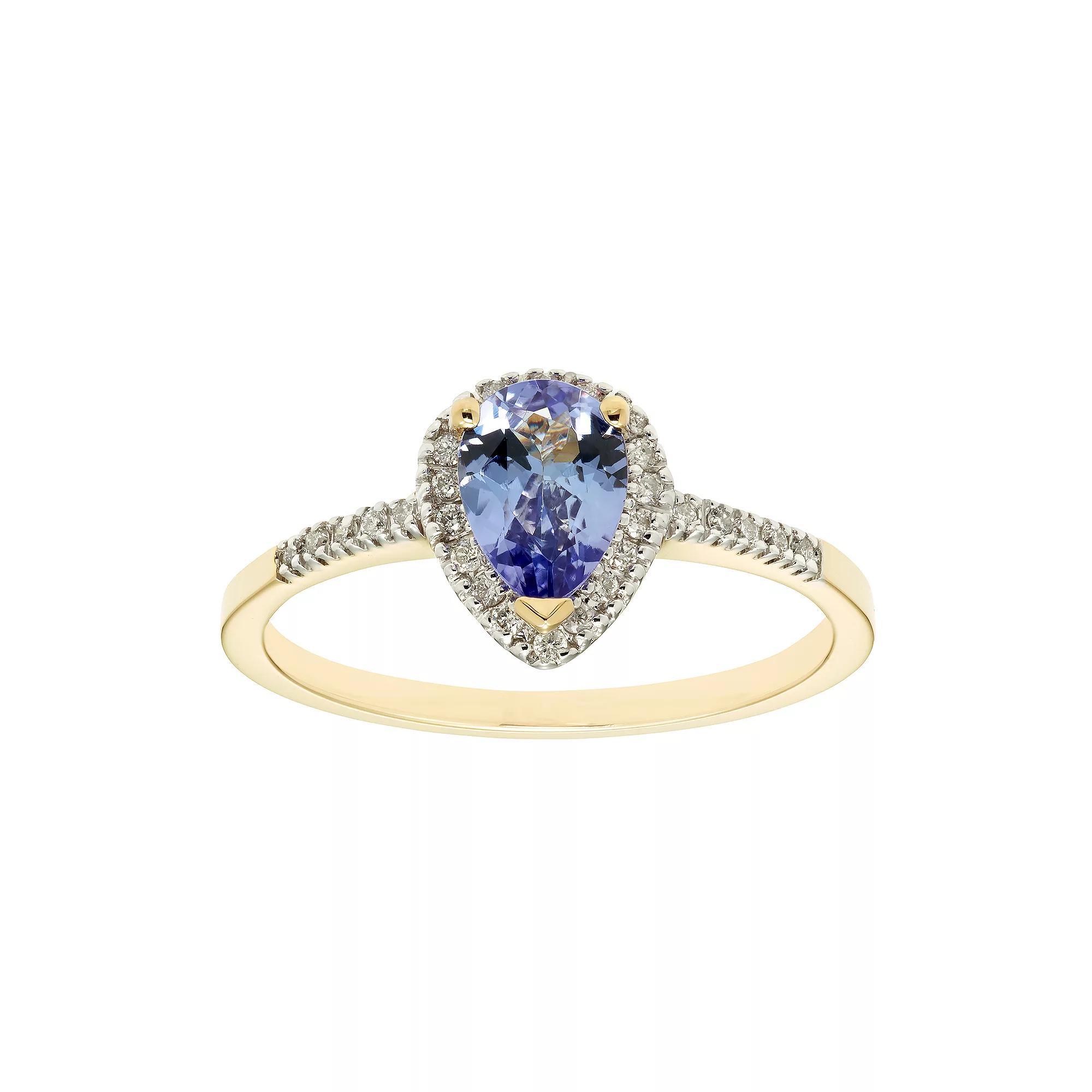 The Regal Collection 14k Gold Tanzanite & 1/10 Carat T.W. IGL Certified Diamond Teardrop Ring, Women's, Size: 7, Yellow Product Image