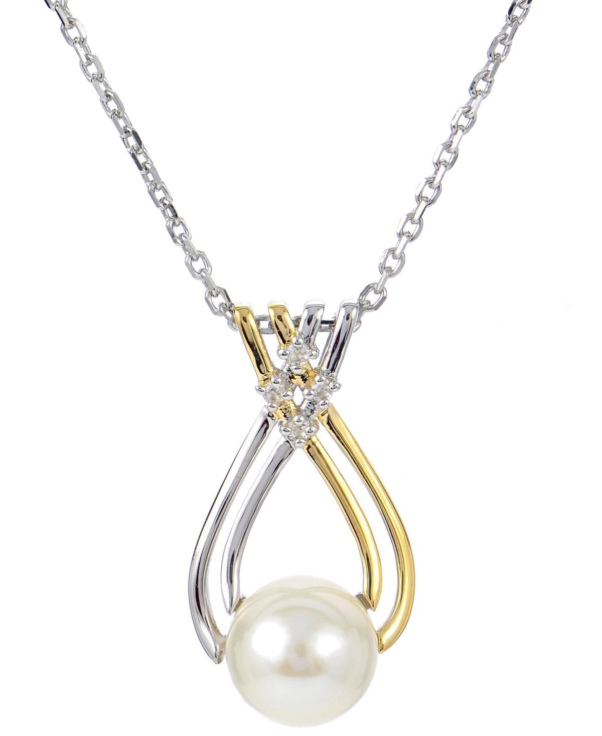 PearLustre by Imperial 14k Gold Over Silver Two Tone Freshwater Cultured Pearl & Lab-Created White Sapphire Pendant Necklace, Womens Product Image