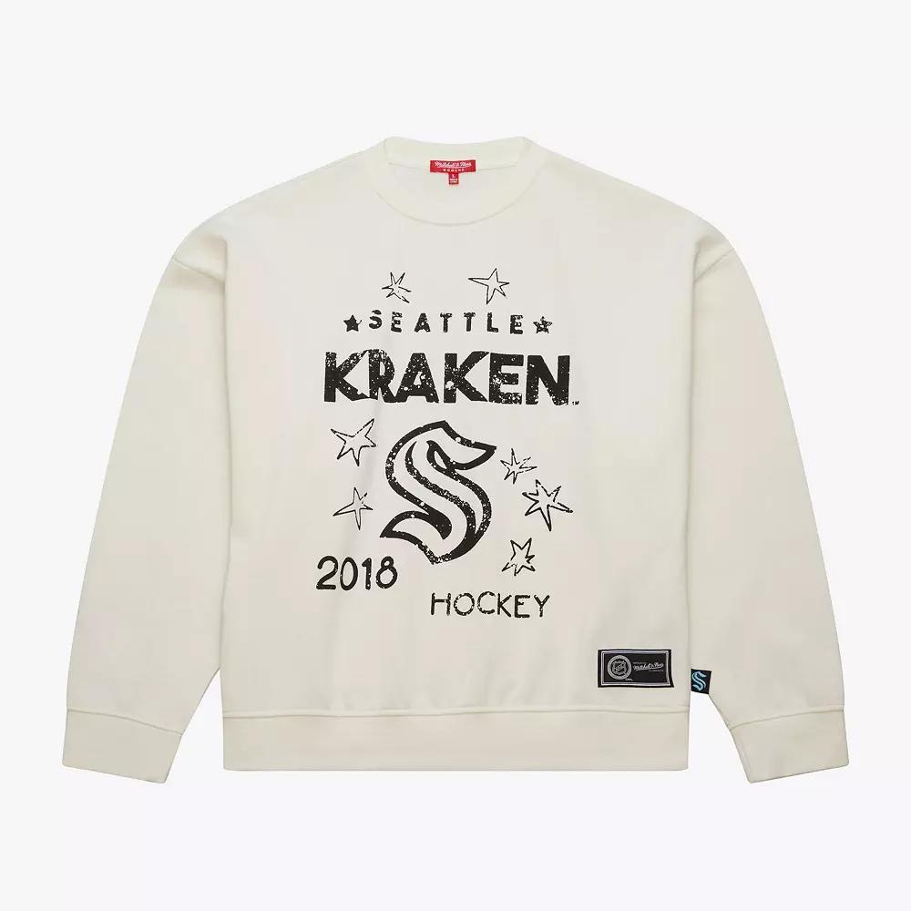 Women's Mitchell & Ness  Cream Seattle Kraken Logo 3.0 Pullover Sweatshirt, Size: Large, Krk Beige Product Image