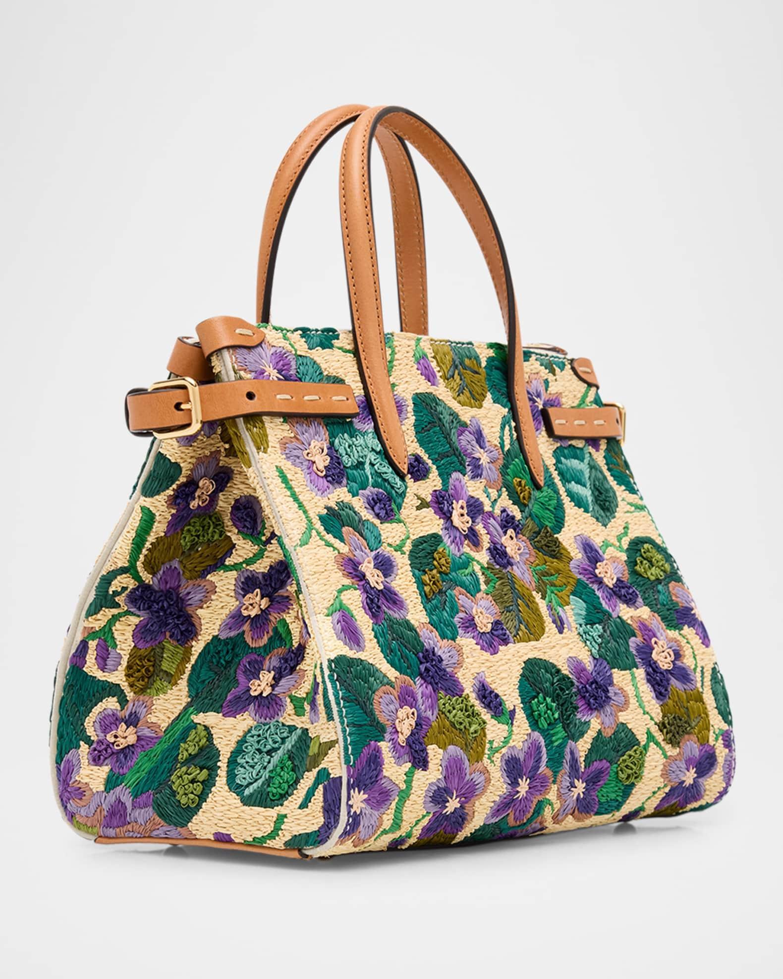 Antibes Small Violet Flower Raffia Tote Bag Product Image