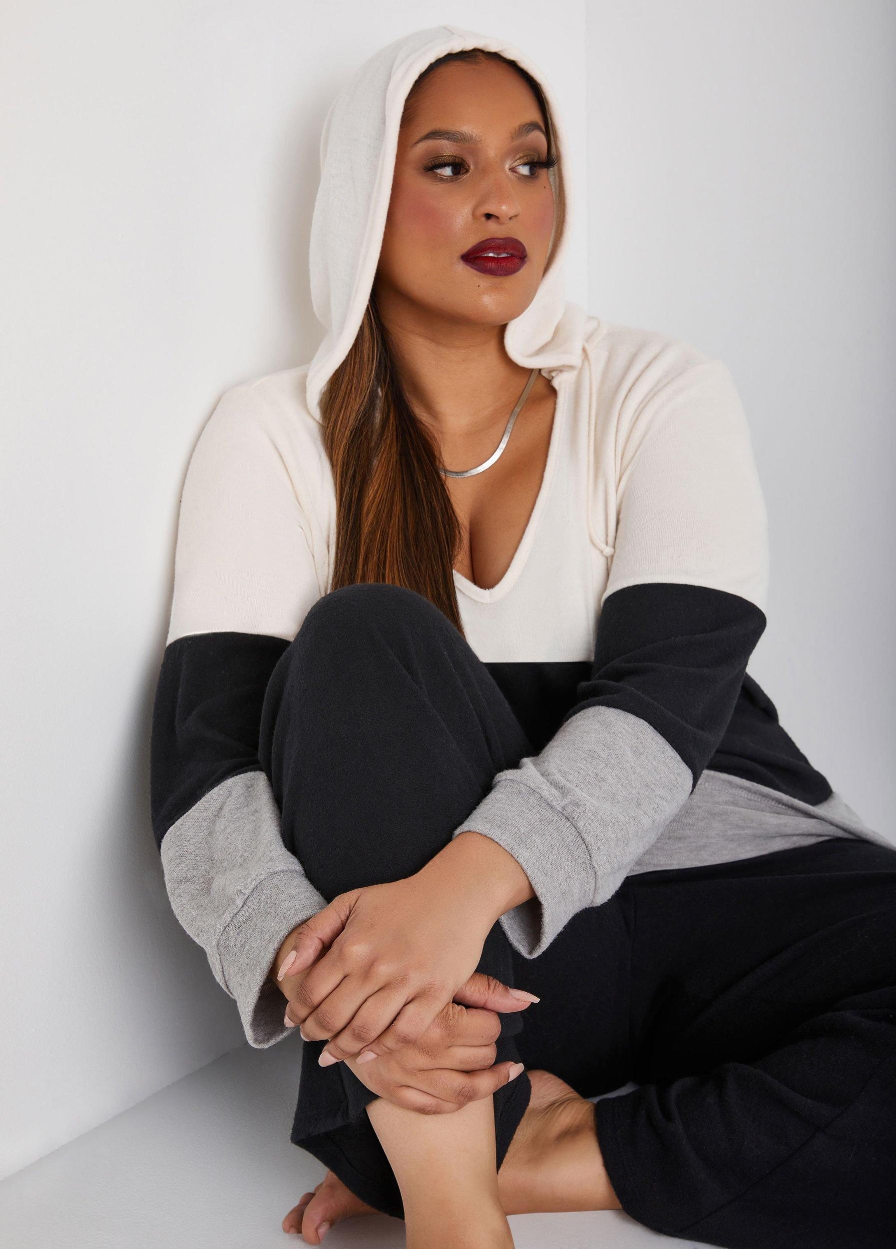 Plus Size Colorblock Lounge Hoodie Ashley Stewart Product Image