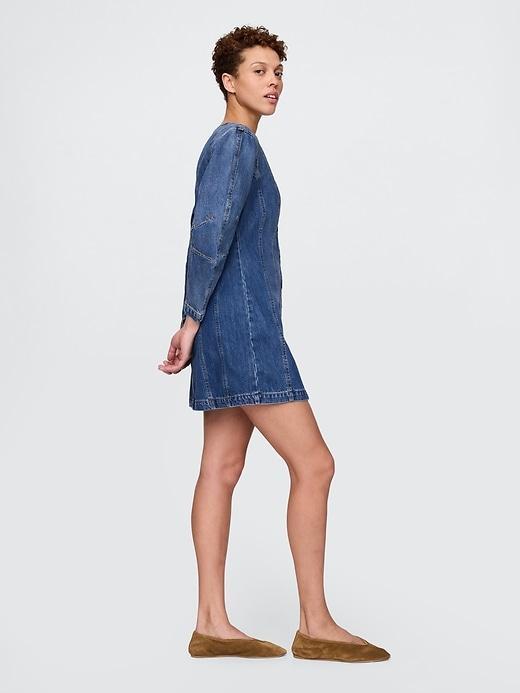 Barrel-Sleeve Denim Mini Dress Product Image
