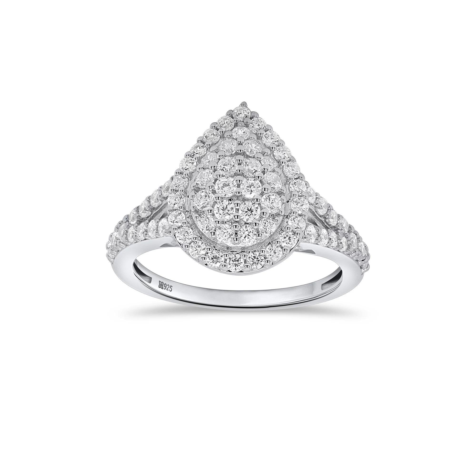 Ethique Sterling Silver 1 Carat T.W. Lab-Grown Diamond Teardrop Cluster Ring, Women's, Size: 6 Product Image