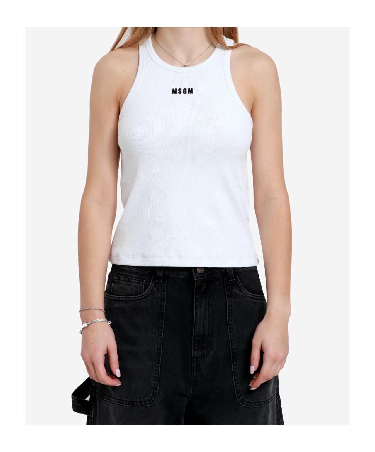 MSGM Cotton Jersey Logo Tank Top In White Product Image