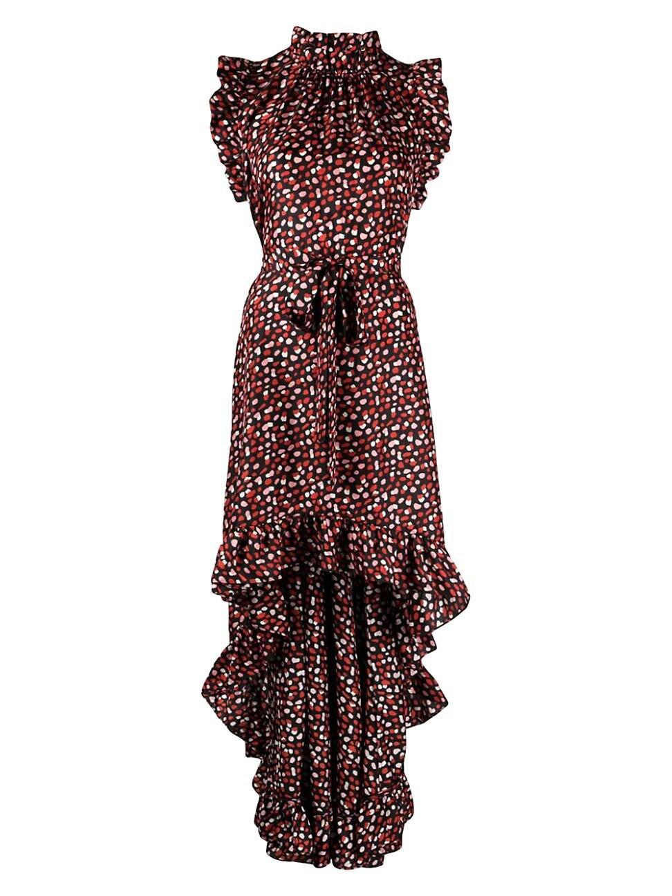 Womens Ruffled Silk High-Low Dress Product Image