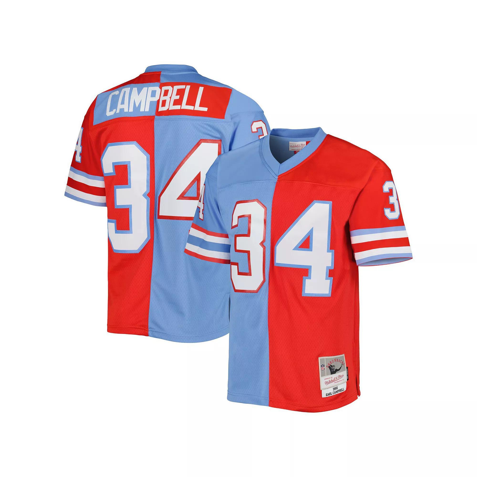 Men's Mitchell & Ness Earl Campbell Red/Light Blue Houston Oilers Gridiron Classics 1980 Split Legacy Replica Jersey, Size: XL, Nfl Red Product Image