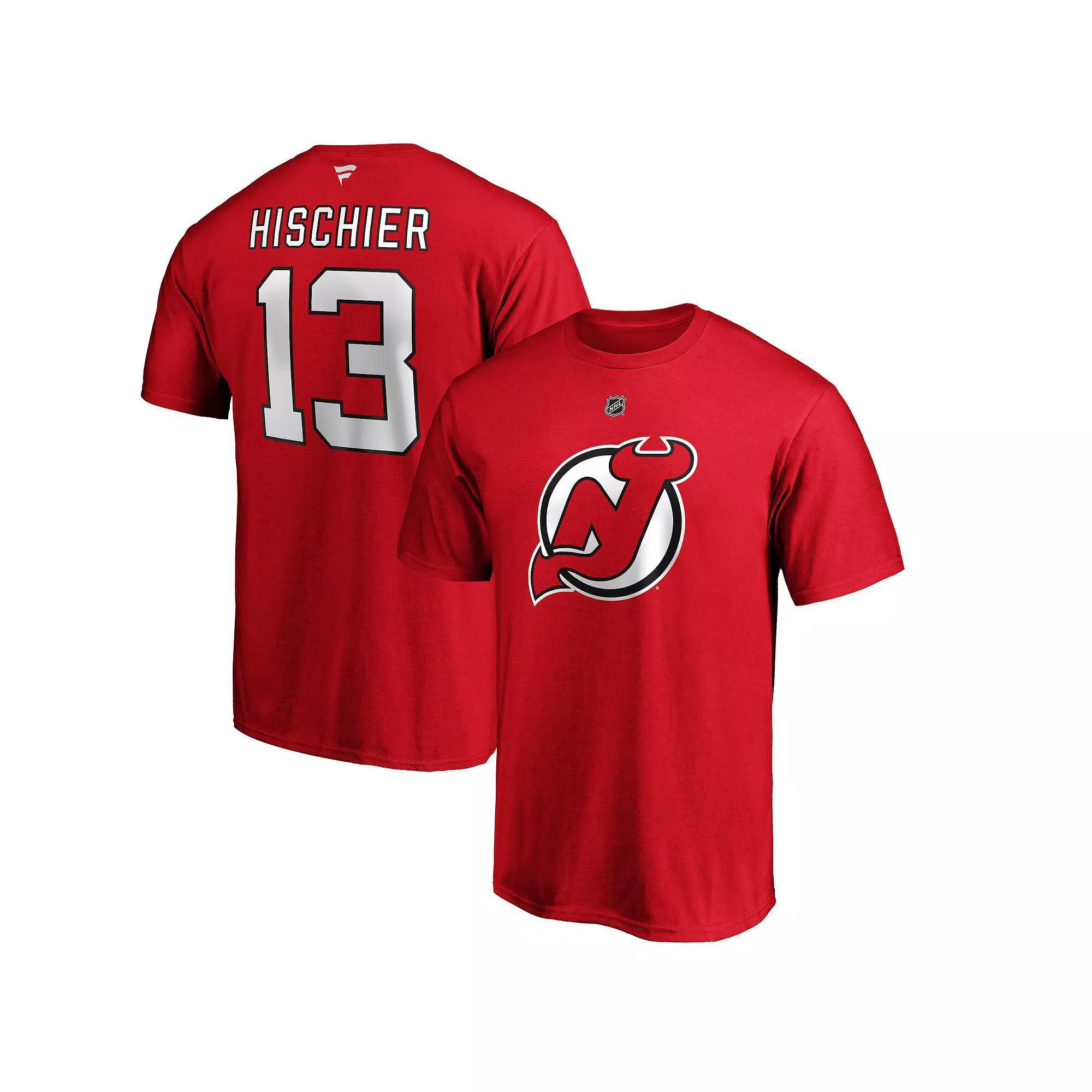 Men's Fanatics Branded Nico Hischier Red New Jersey Devils Team Authentic Stack Name & Number T-Shirt, Size: 2XL, Nhl Red Product Image