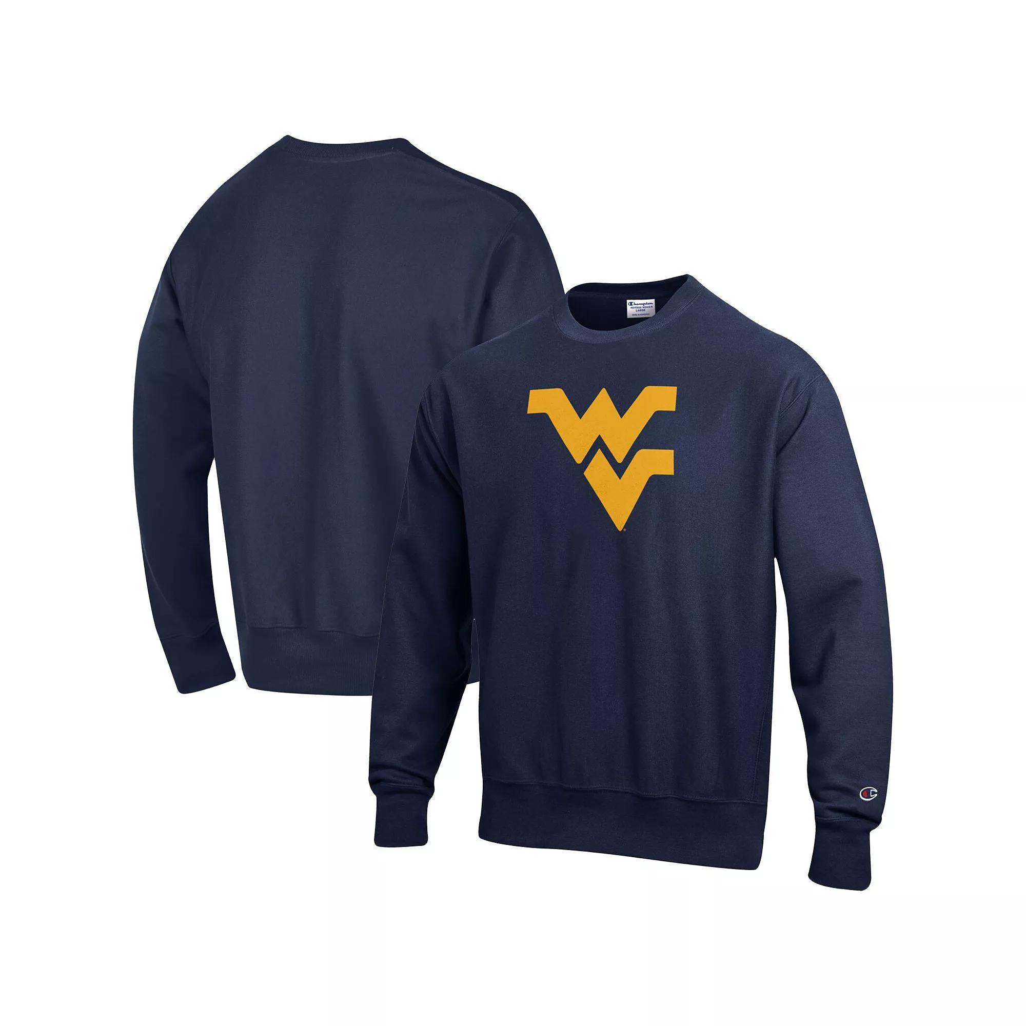 Men's Champion Navy West Virginia Mountaineers Vault Logo Reverse Weave Pullover Sweatshirt, Size: Small, Blue Product Image