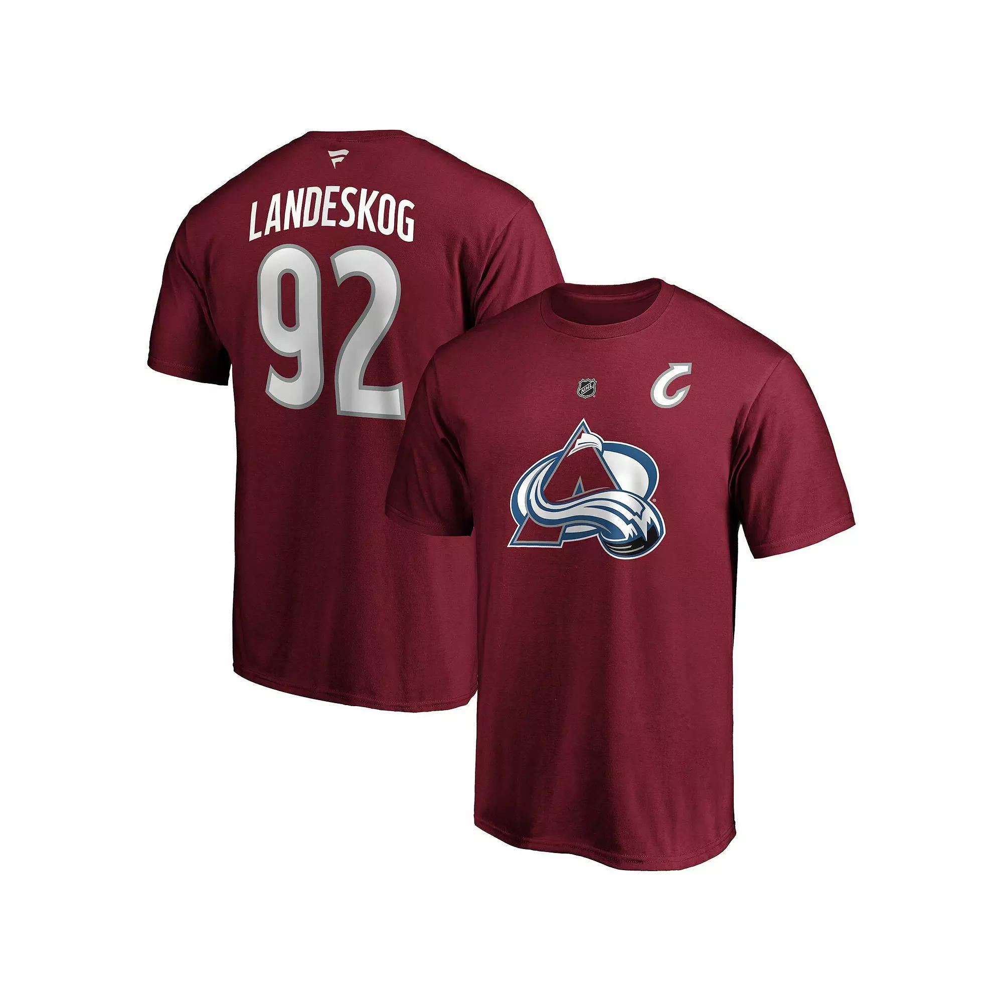 Men's Fanatics Branded Gabriel Landeskog Burgundy Colorado Avalanche Authentic Stack Name & Number T-Shirt, Size: 4XL, Med Re Product Image