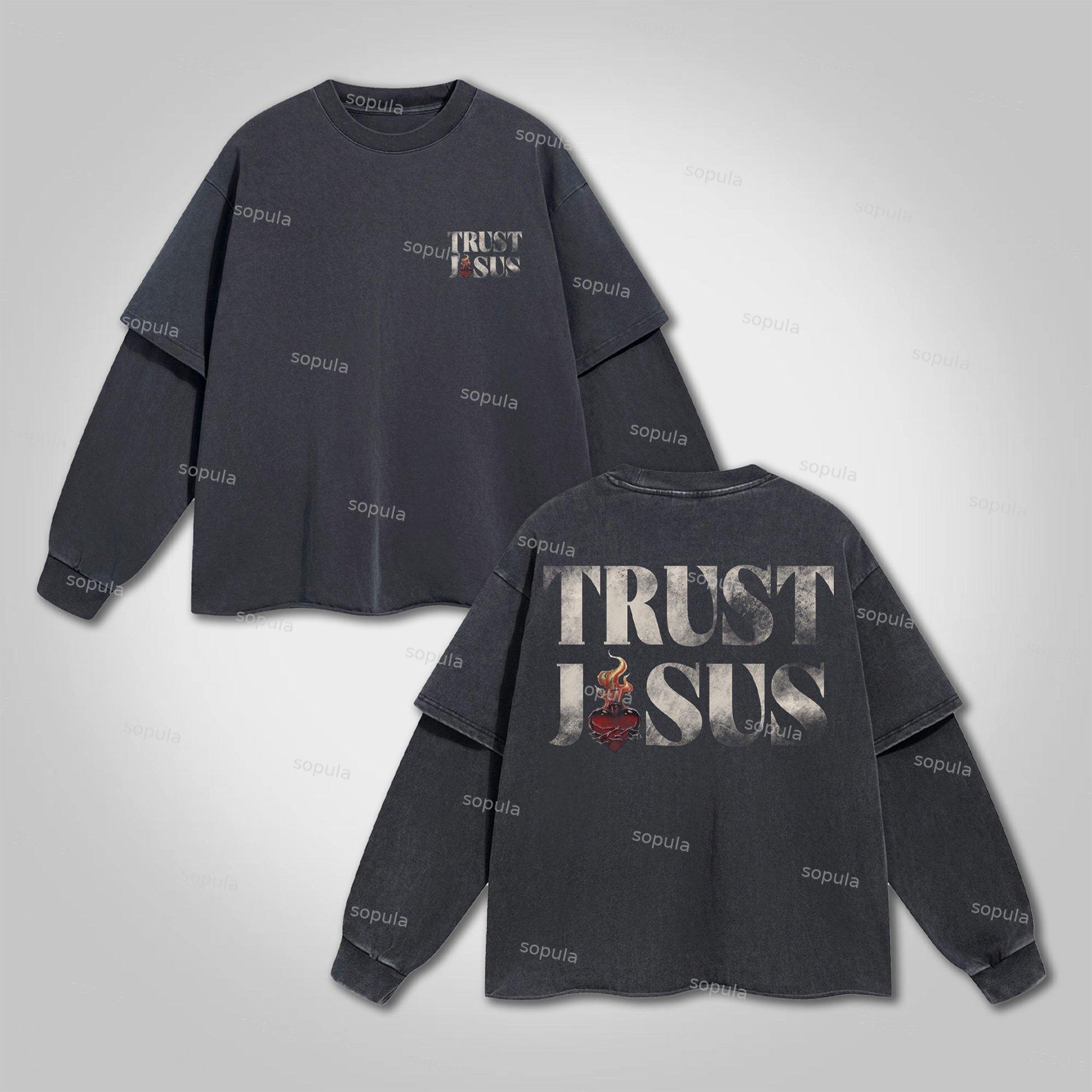 Sopula Trust Jesus Vintage Slogan Graphics Cotton Double Layer T-Shirt Product Image