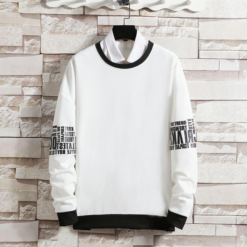 Crew Neck Drop Shoulder Lettering Printed Sweatshirt Product Image