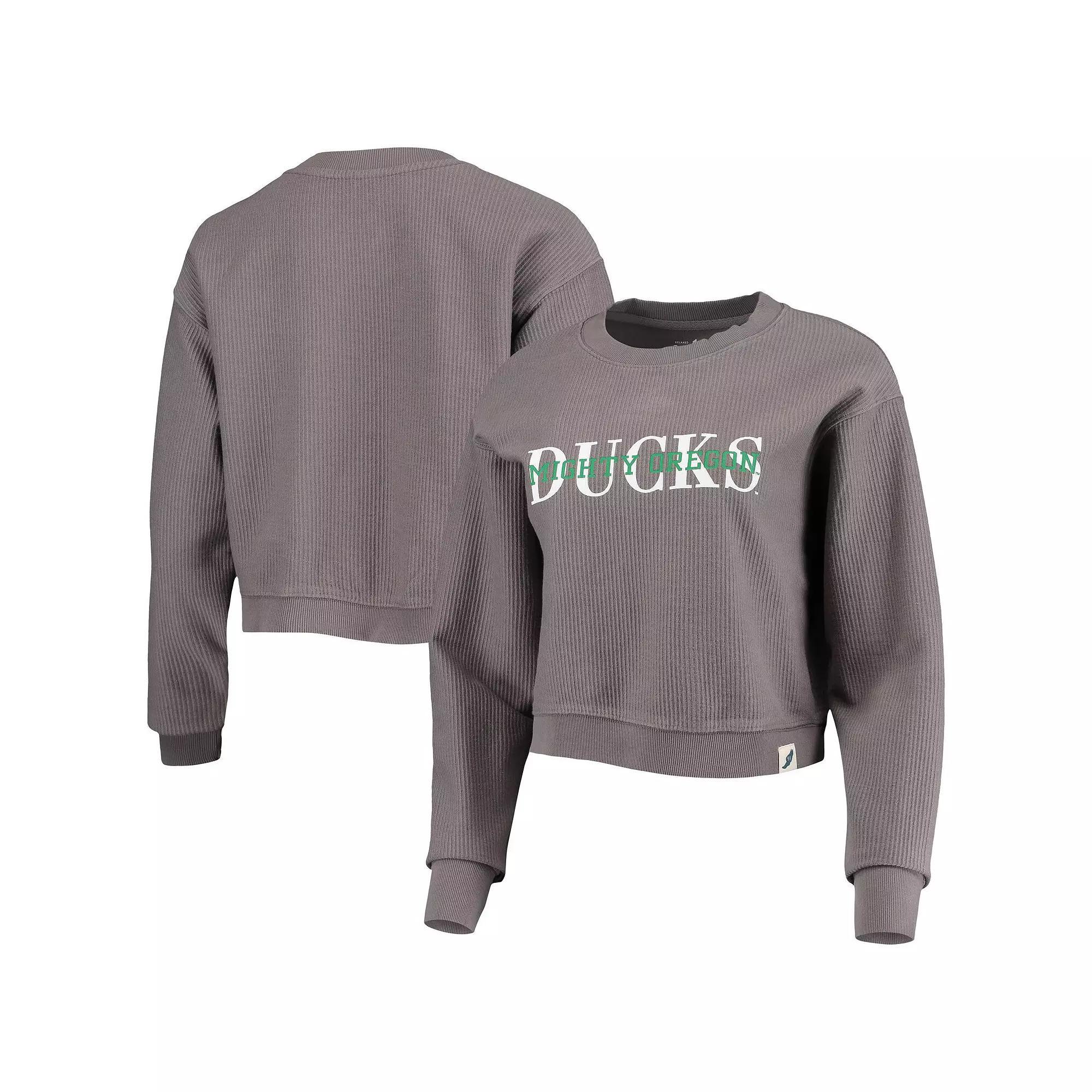 Womens League Collegiate Wear Graphite Oregon Ducks Classic Corded Timber Crop Pullover Sweatshirt Product Image