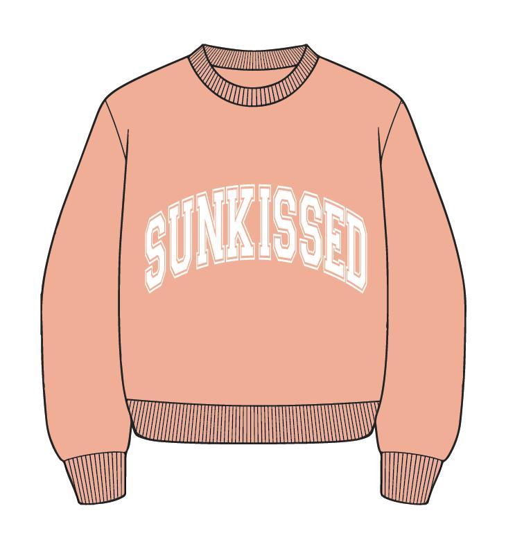 Sherbet Orange Varsity Embroider Sweatshirt Girls Product Image