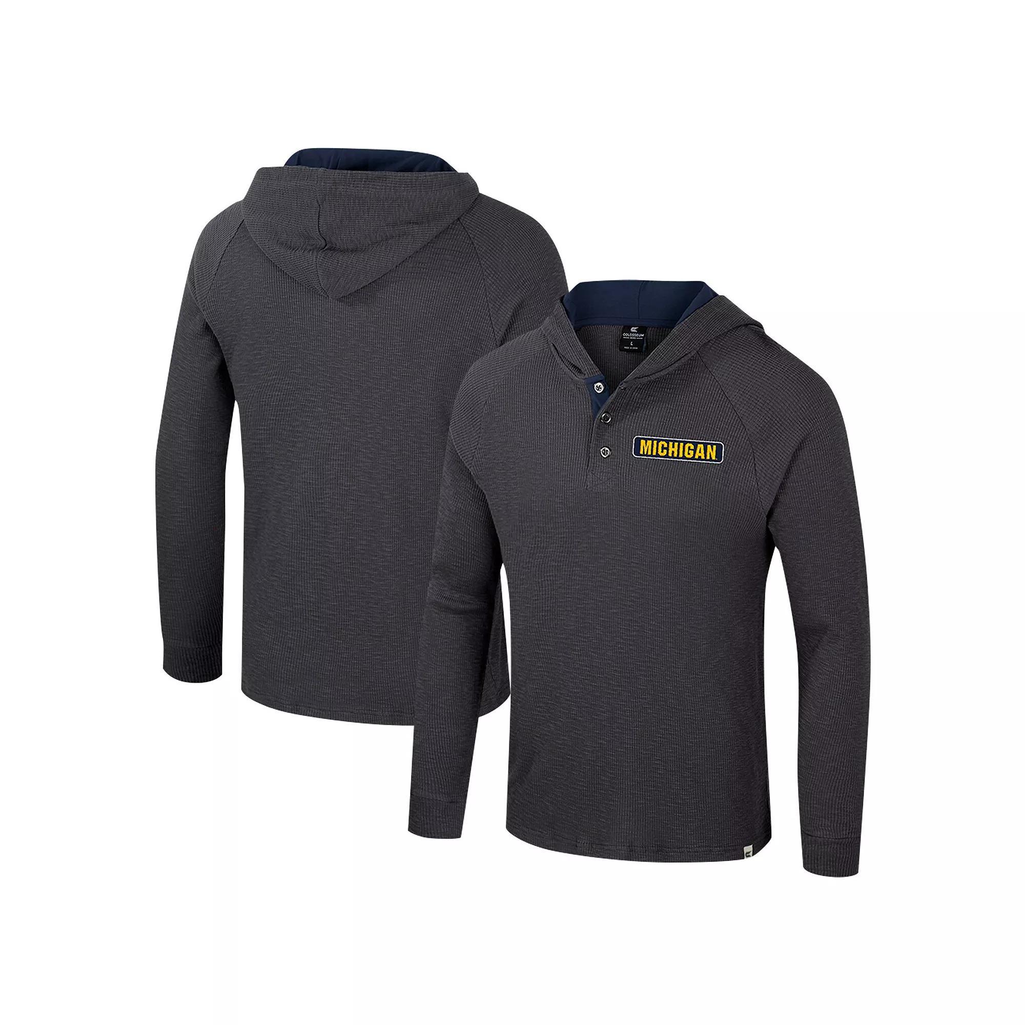 Men's Colosseum  Charcoal Nebraska Huskers Dujour Ralgan Long Sleeve Henley Hoodie T-Shirt, Size: Large Product Image