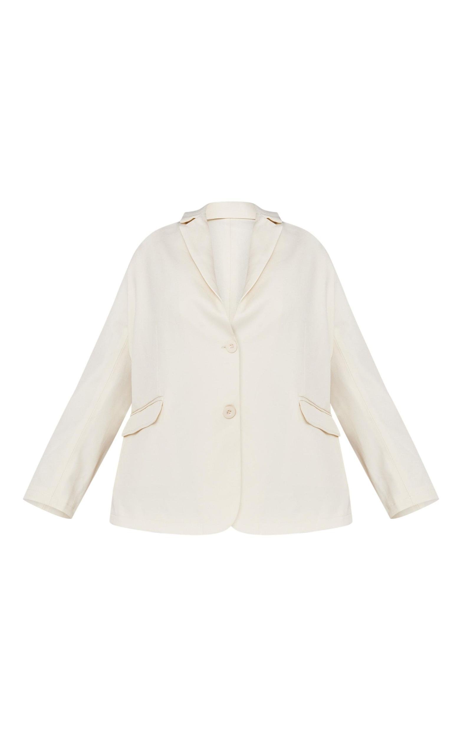Plus Ecru Seam Detail Structured Oversized Blazer Product Image