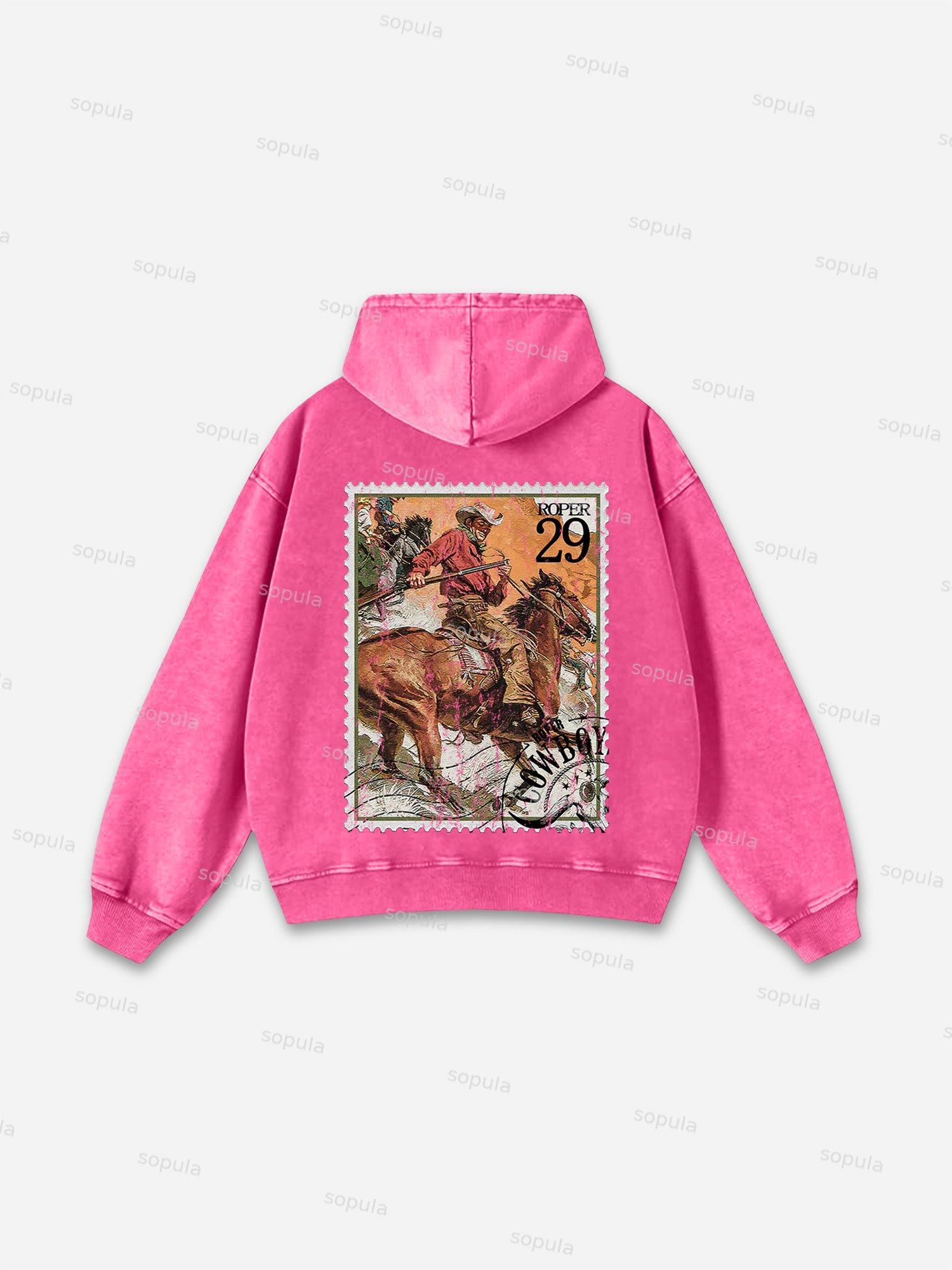 Rodeo Cowboy Stamp Print Washed Hoodie Product Image