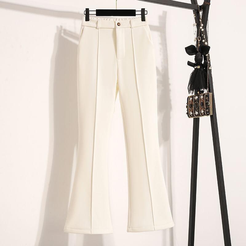 High Rise Plain Fleece-Lined Flared Slacks Product Image