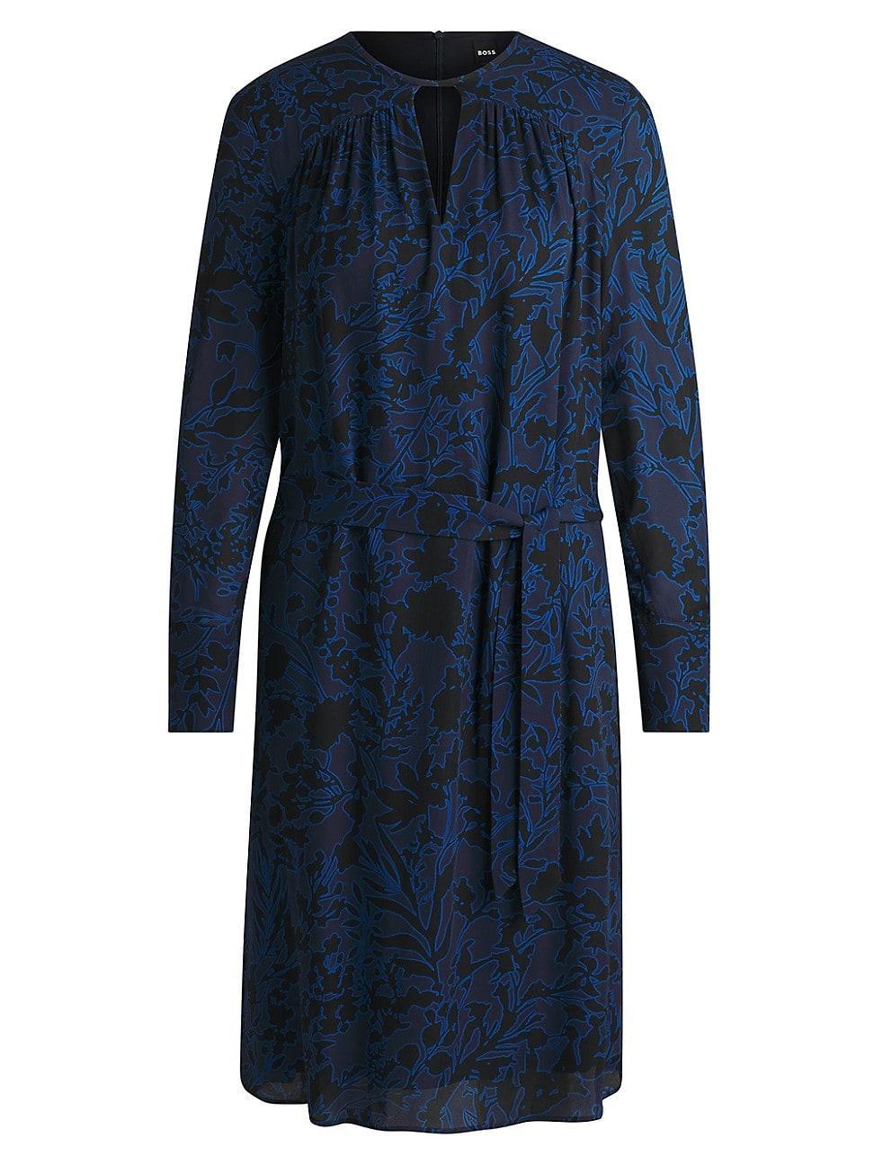 Womens Long-Sleeved Dress with Floral Print and Belt Product Image