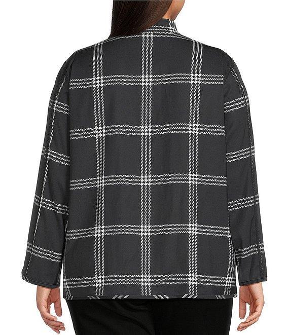 Ali Miles Plus Size Woven Abstract Multi Print Stand Collar 3/4 Sleeve Reversible Jacket Product Image