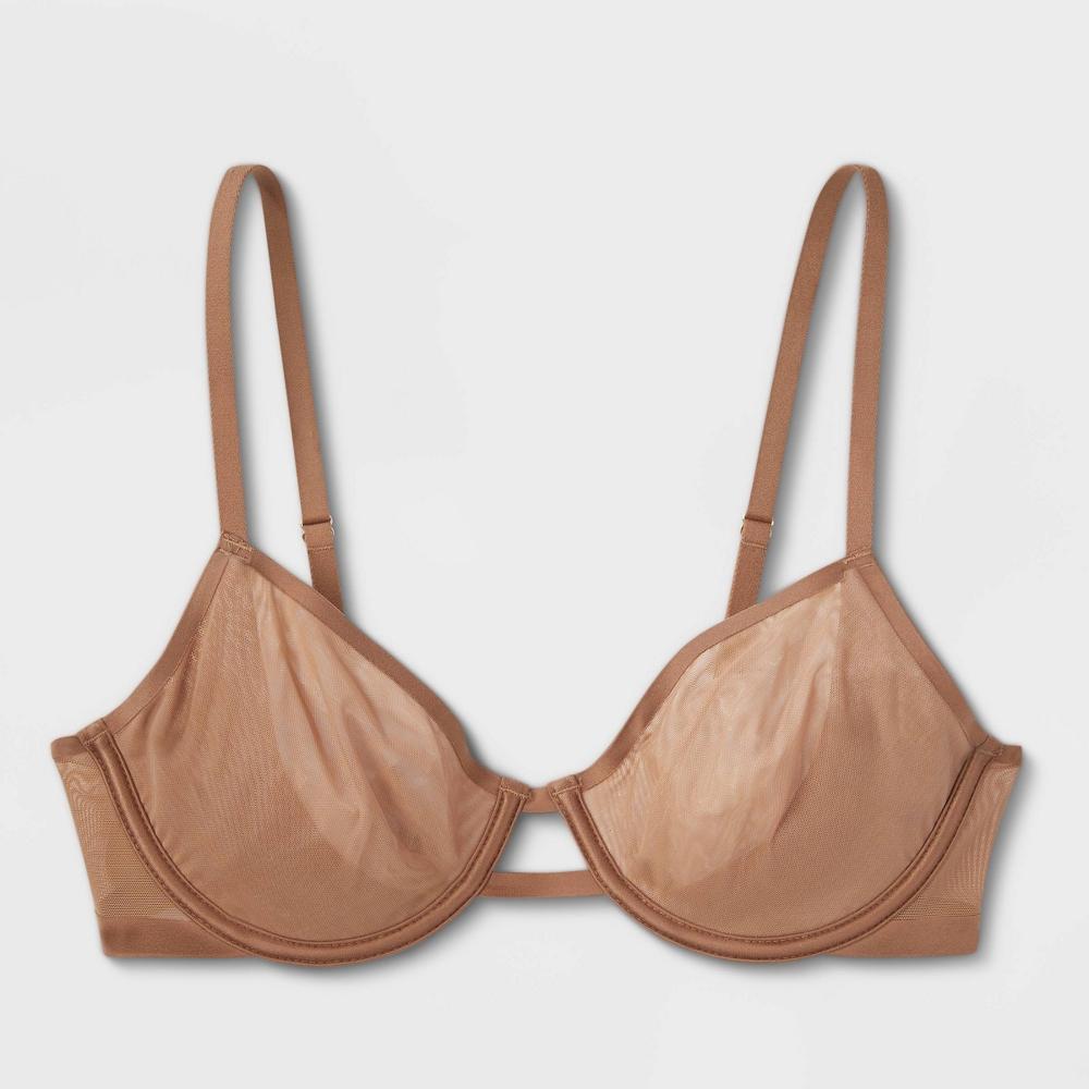 Womens Mesh Unlined Demi Bra - Auden Brown 32B: Adjustable Strap, Underwire, Sheer Mesh Product Image