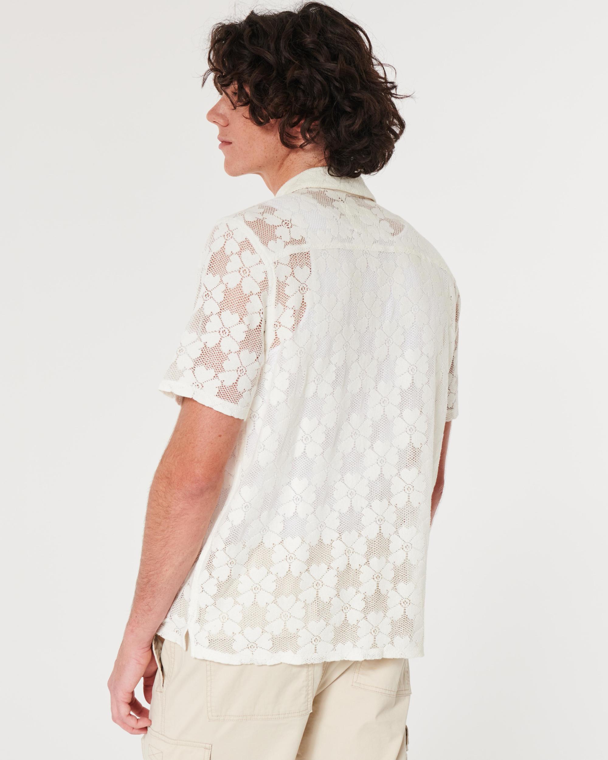 Short-Sleeve Crochet-Style Shirt Product Image