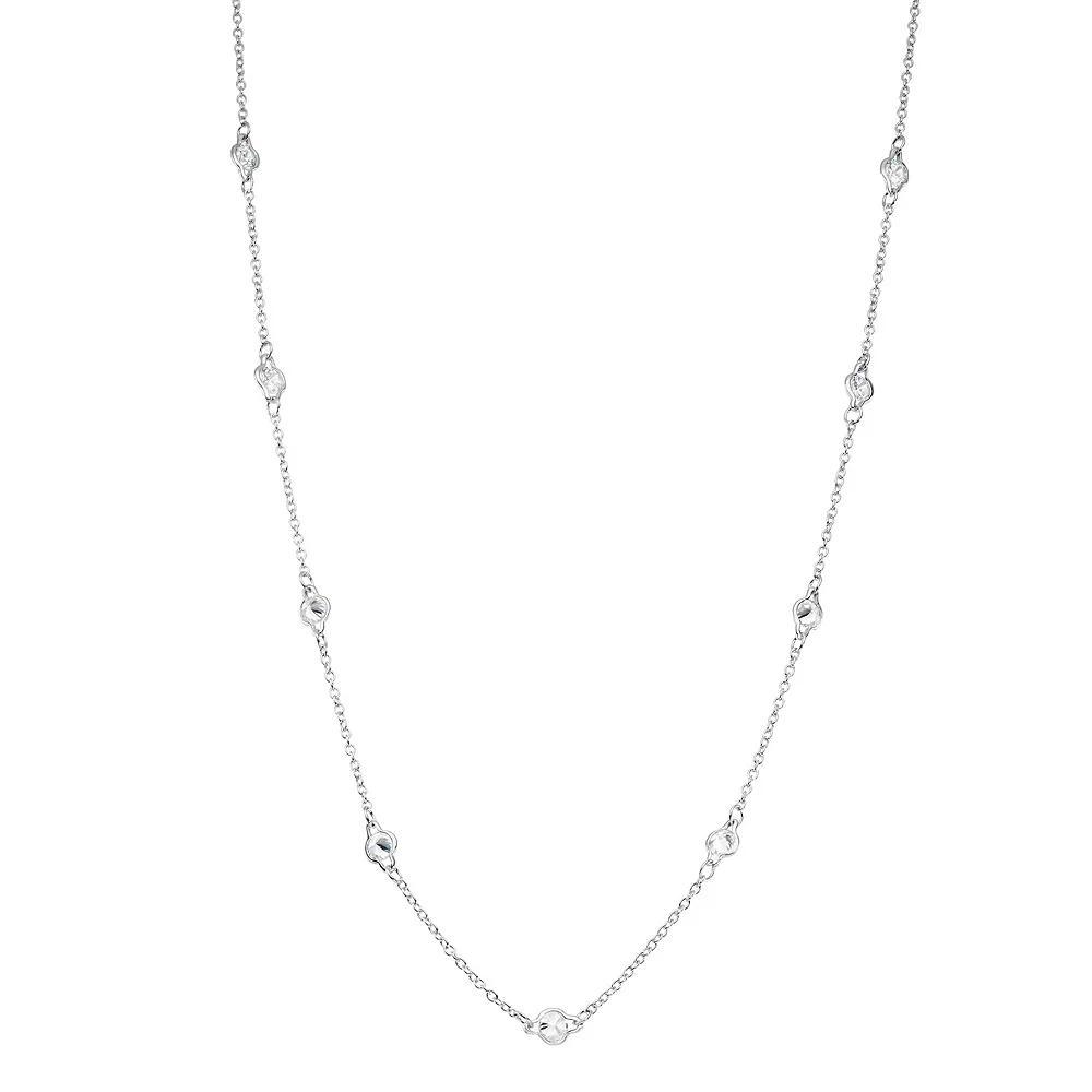 Sterling Silver Cubic Zirconia Long Station Necklace, Women's Product Image